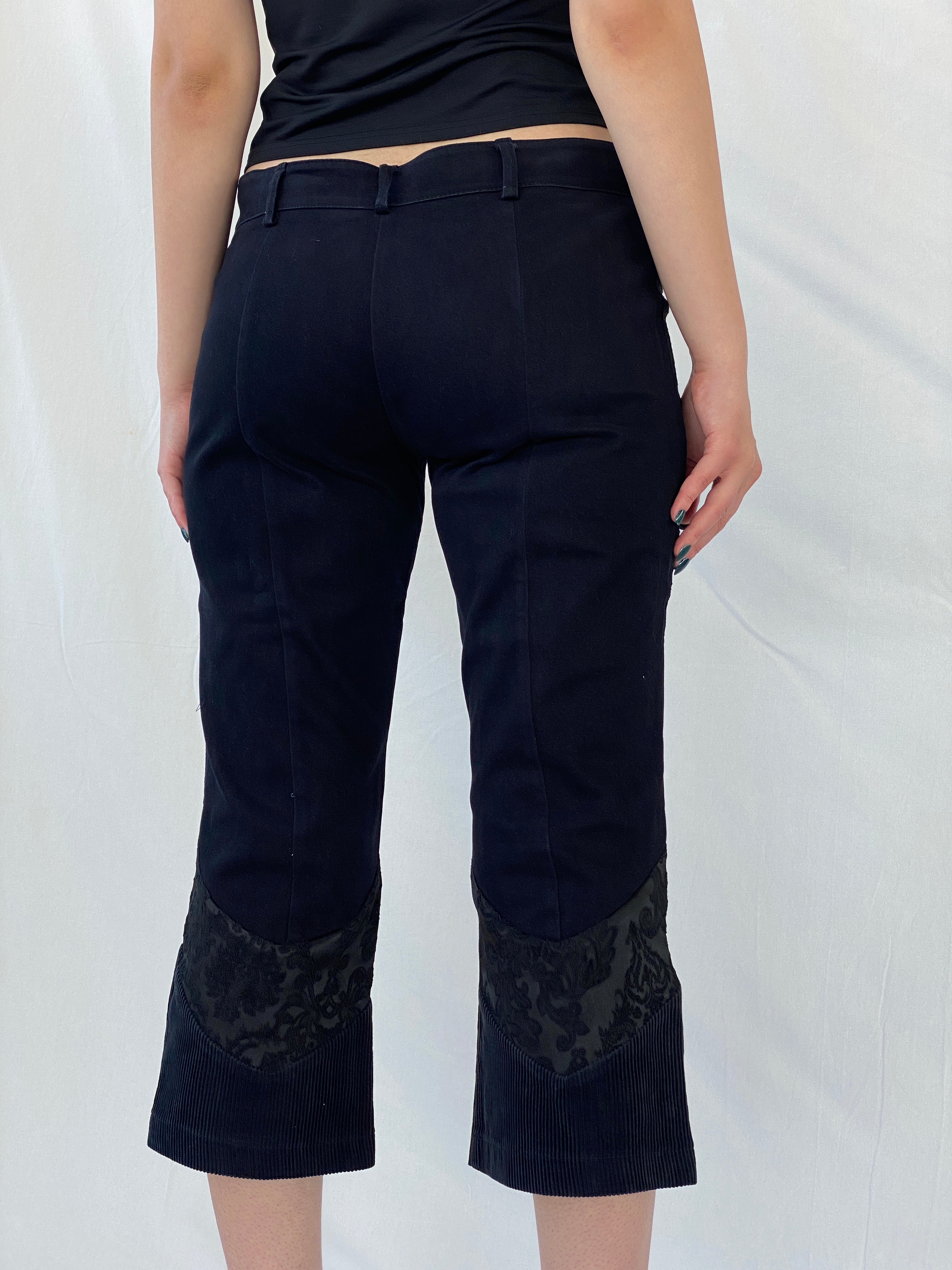 Y2K Sfarzo Milano Black Corduroy Patched Capri Pants -  44EUR