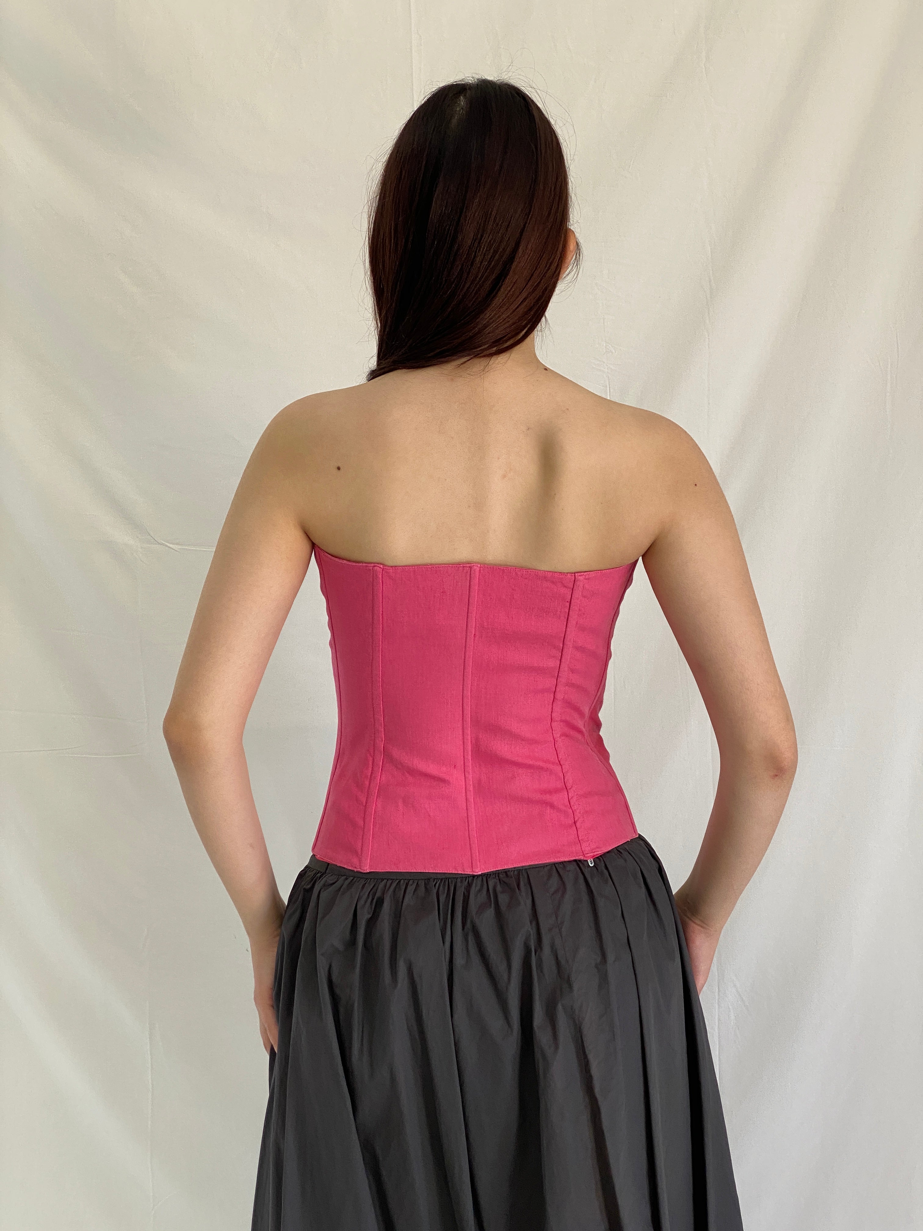 Vintage I BLUES Pink Italian Linen Corset Top with Button Closure - S