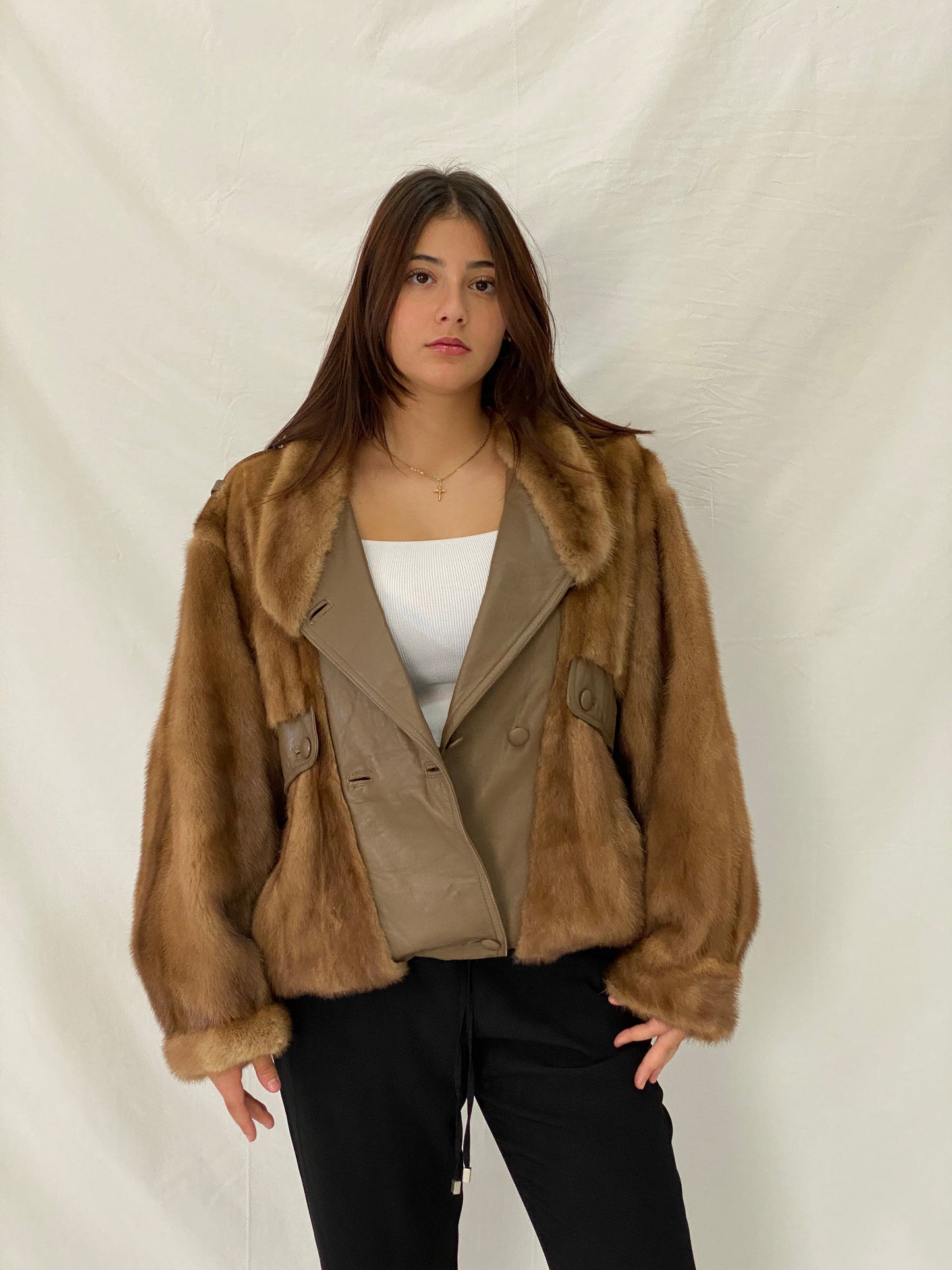 Vintage GTH Stoll Hannover Two-Tone Leather & Mink Fur Bomber Jacket - XL
