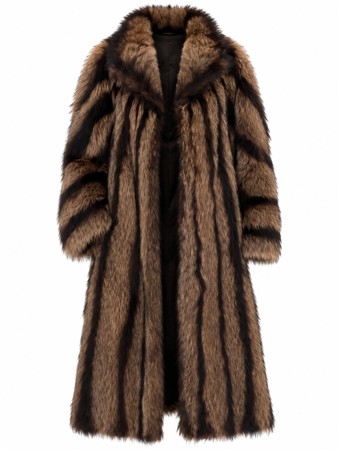 Vintage Handmade Real Raccoon Fur Brown Long Coat Luxury Statement Coat - L