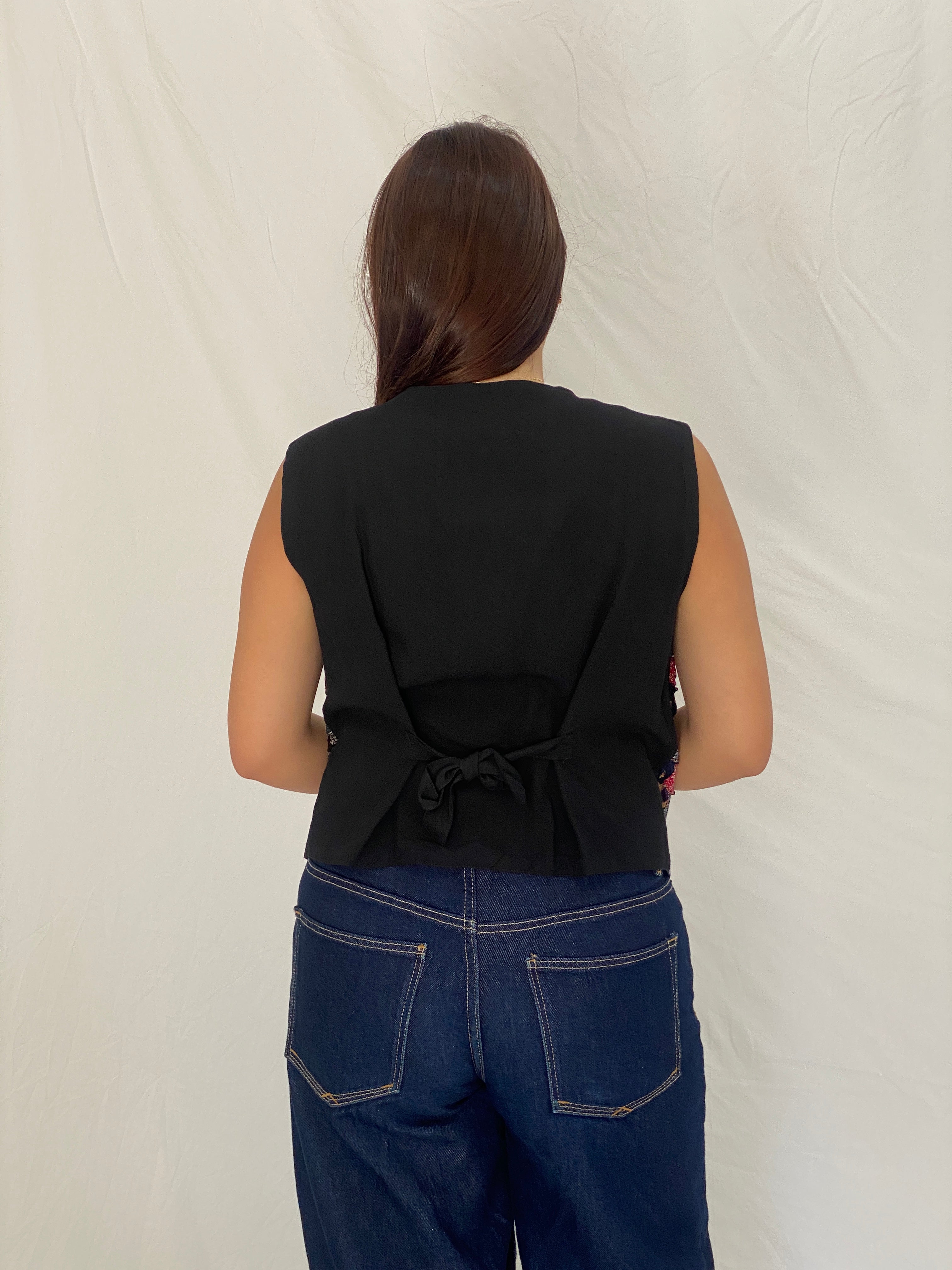 Vintage 90s Soul Mate’s Patchwork Tie-Back Vest Multicolor Boho Art Wear - L