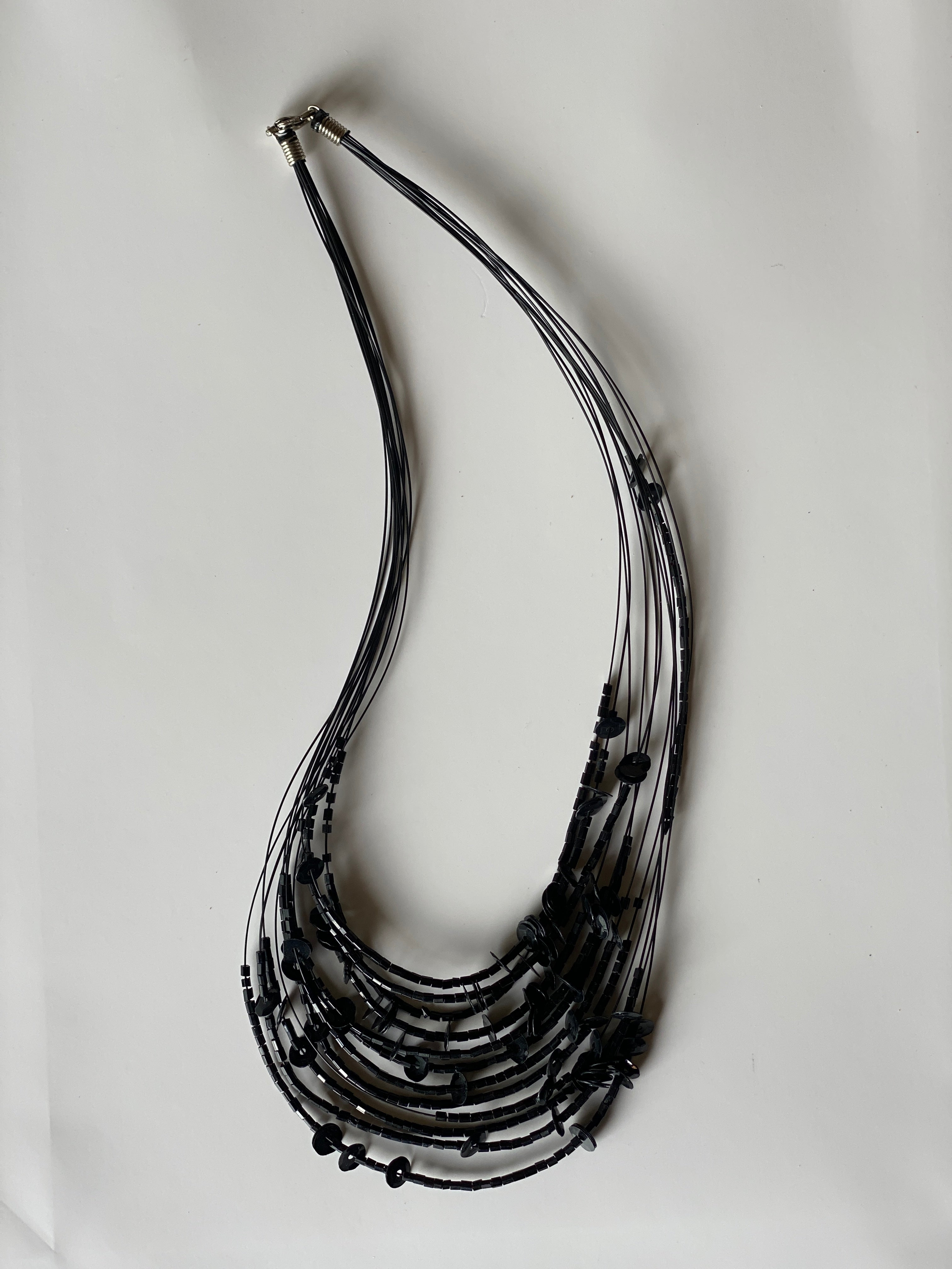 Vintage 1990s Black Multi-Strand Beaded Sequin Choker Necklace