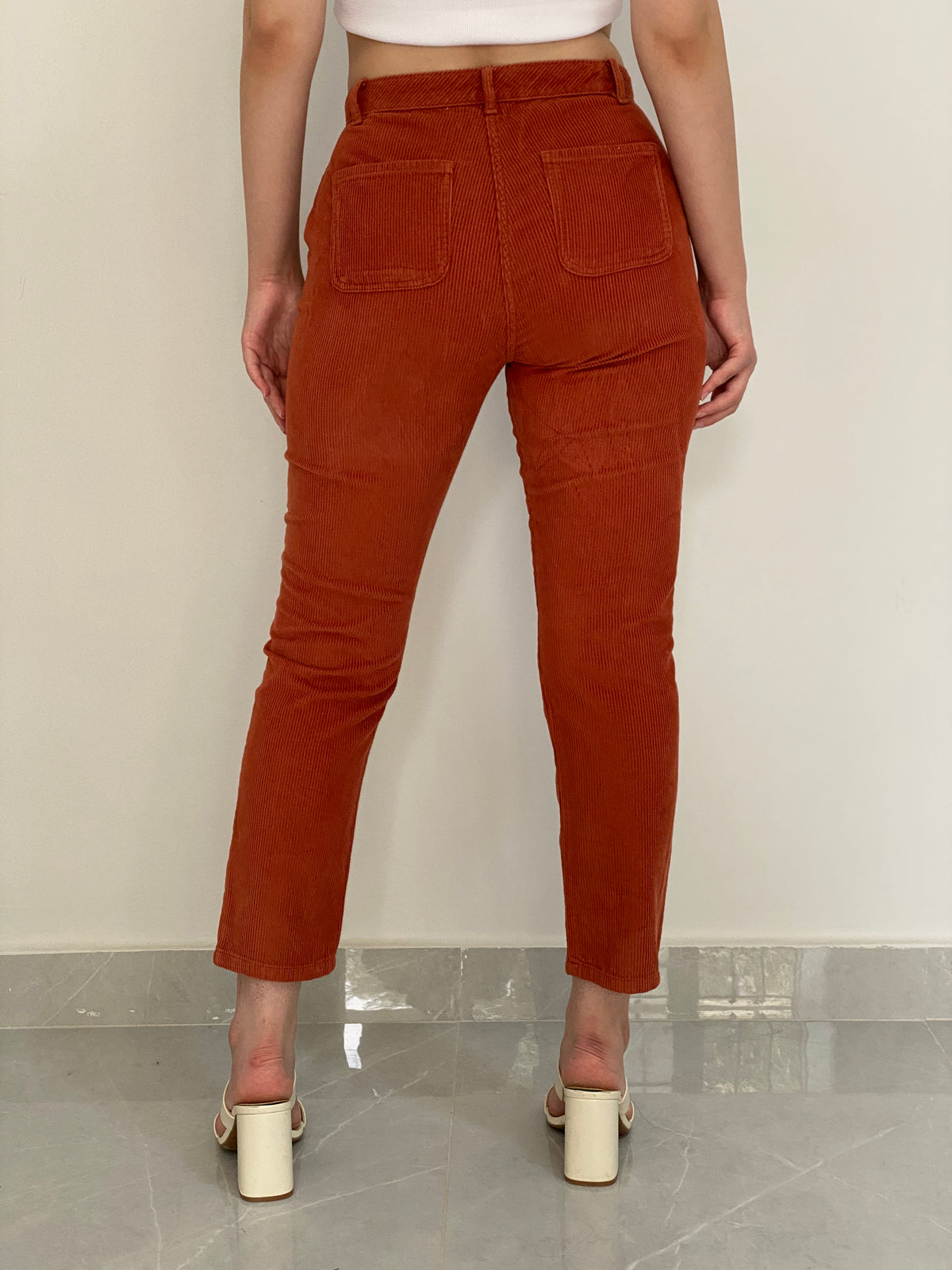 Vintage 90s Too Bizzy Rust Orange Corduroy High-Waisted Tapered Pants – 38EUR