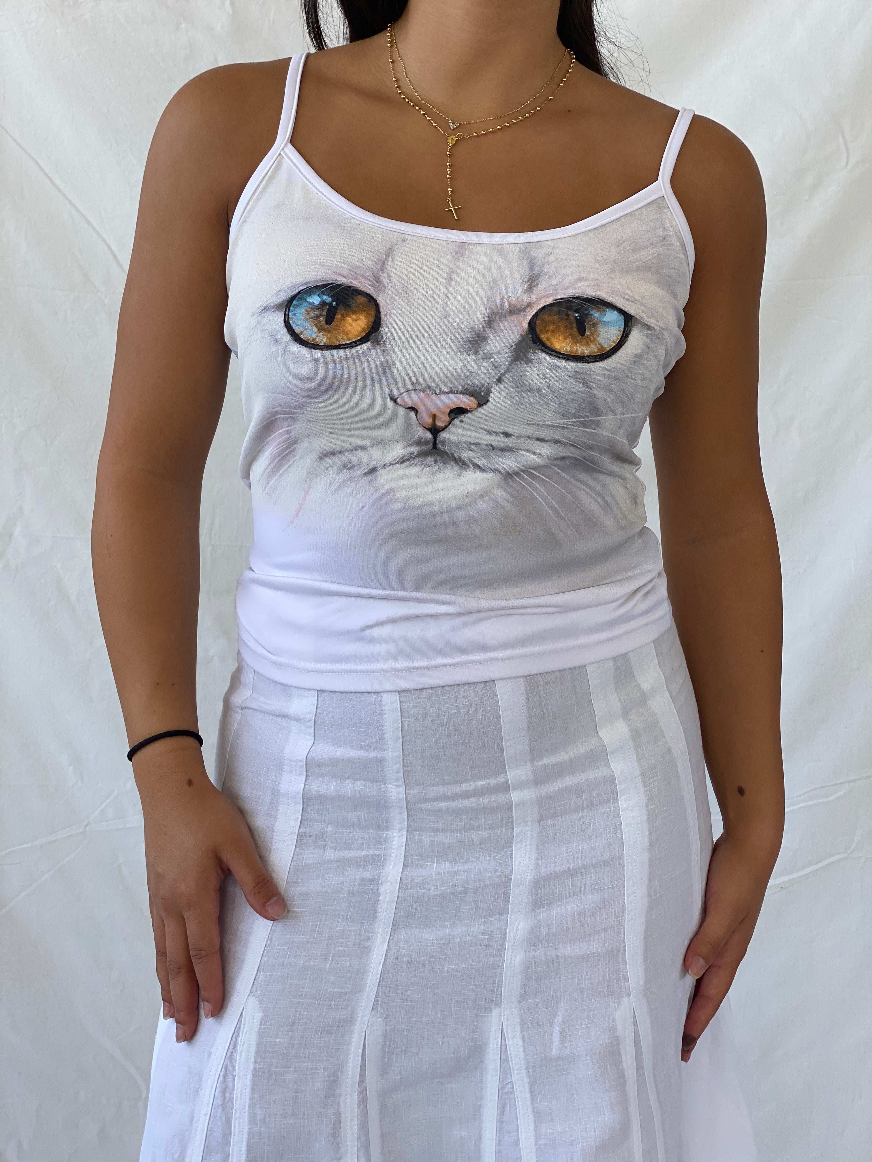 Hennes Collection Cat Print White Cami Top - M