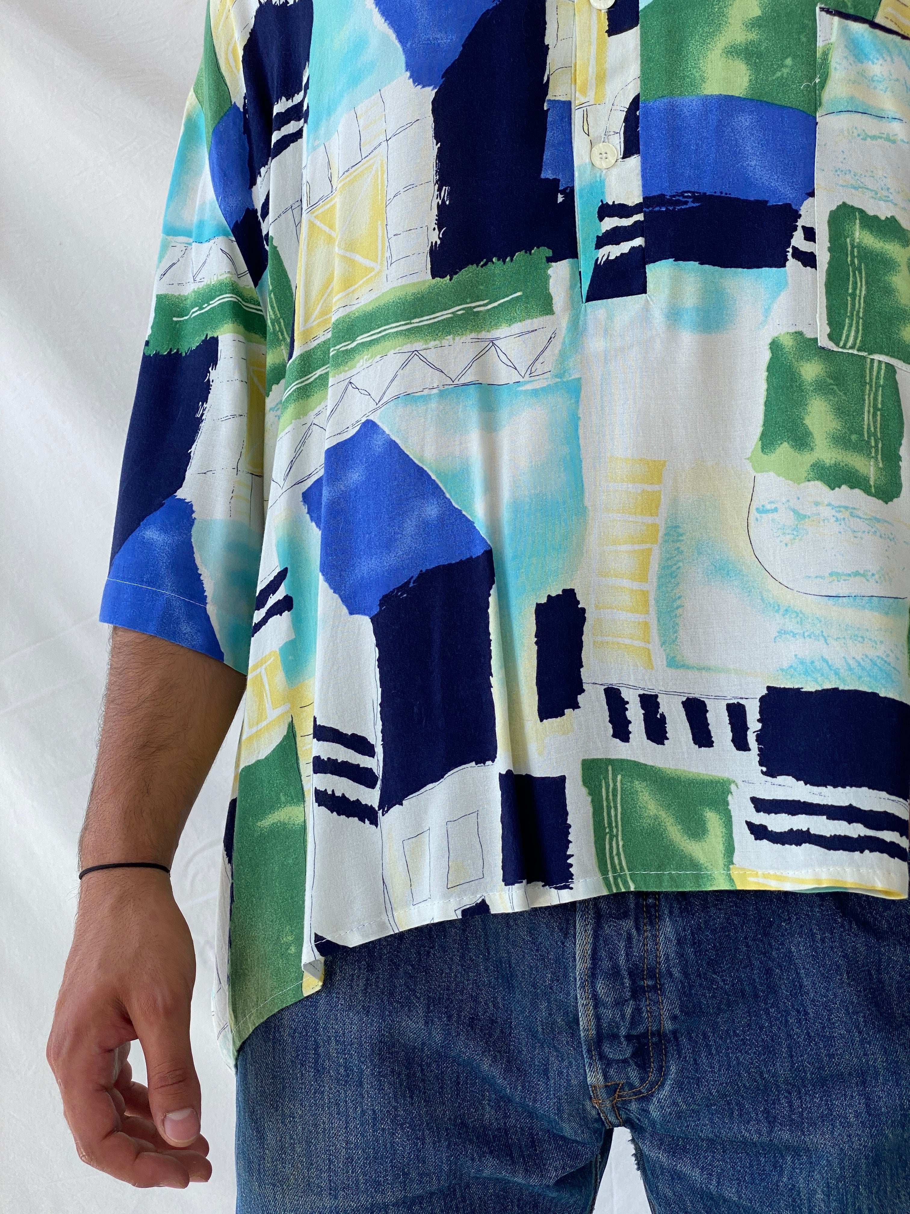 Vintage 90s Streetwear Alan Stuart Cropped Abstract Polo Shirt - 2XL