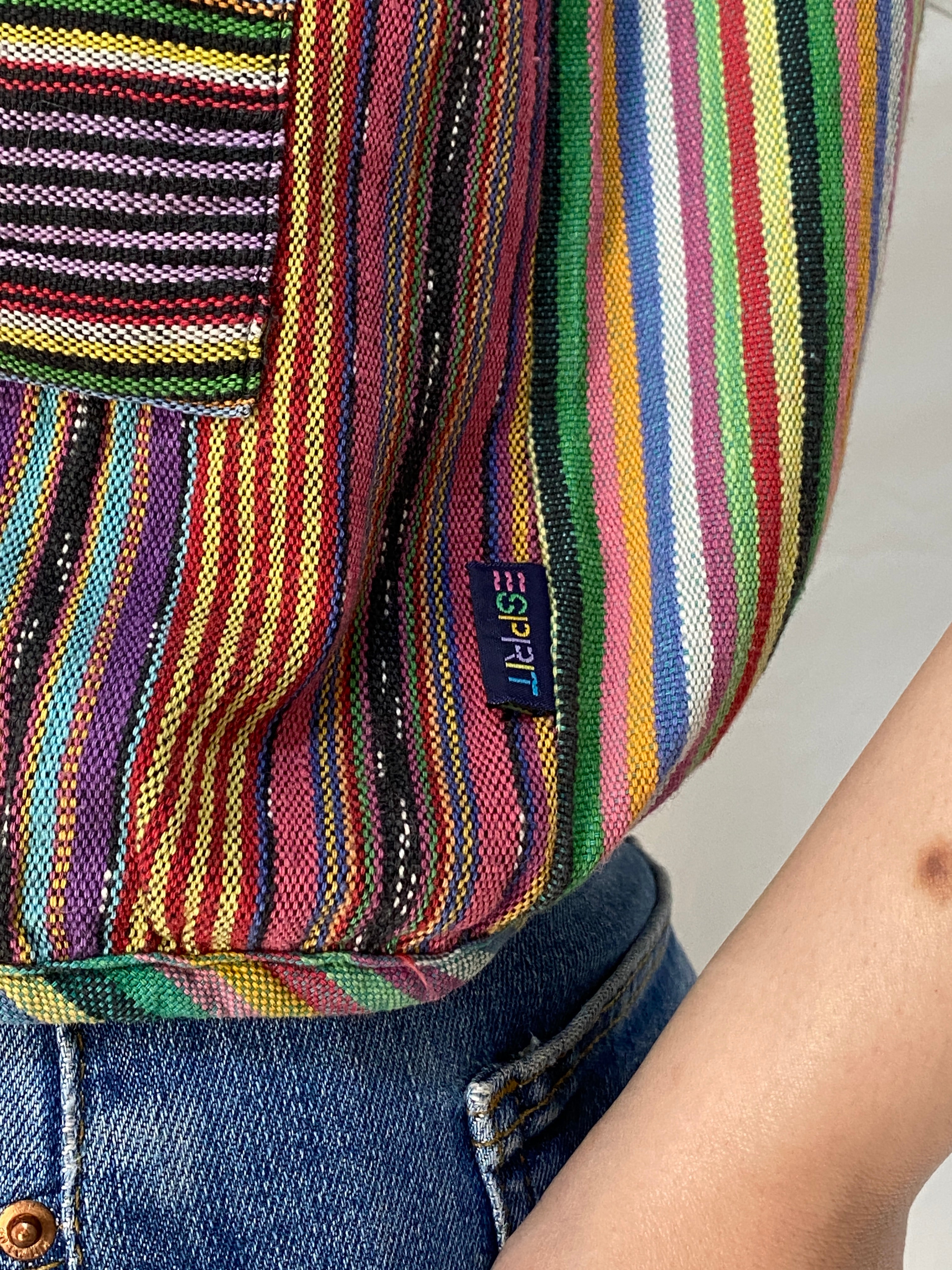 Vintage Esprit Cotton Striped Vest Rainbow Hippie Festival Open Front Waistcoat – M