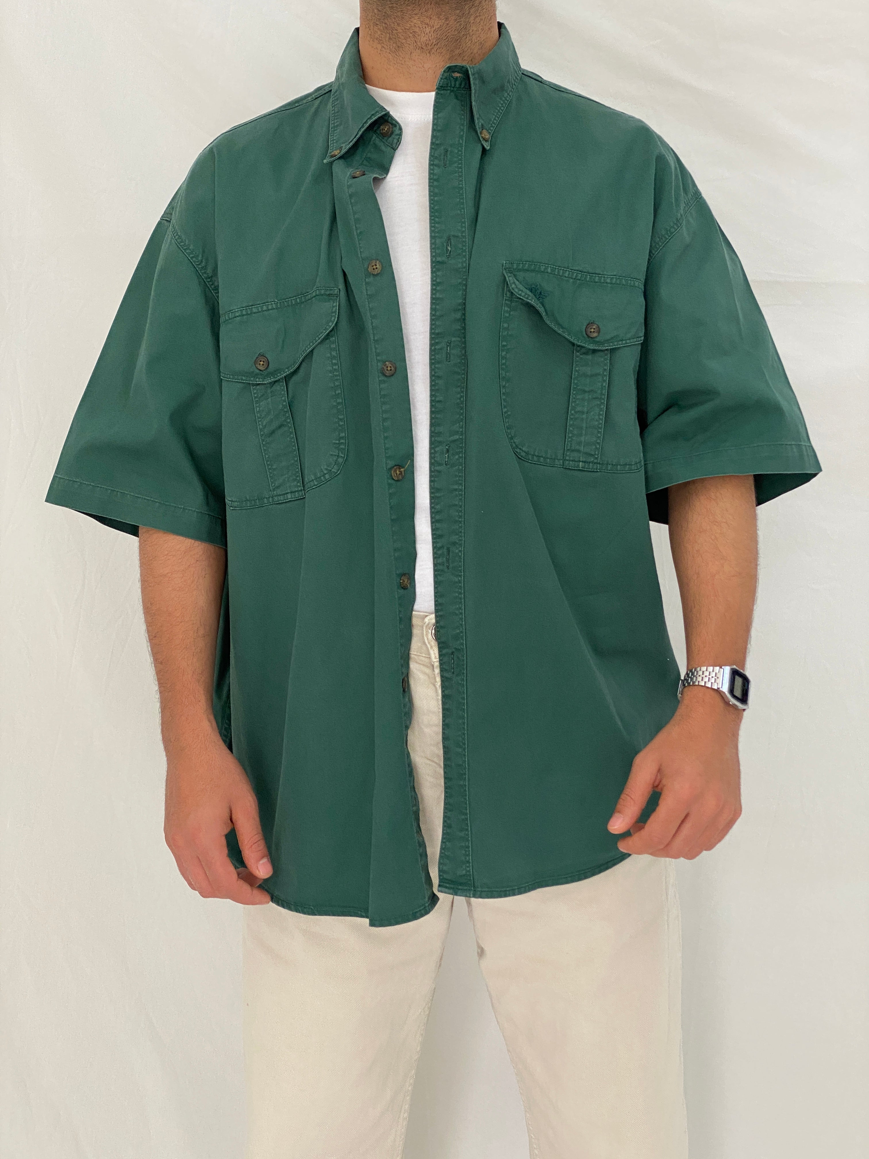 Vintage Dockers Forest Green Men’s Short Sleeve Denim Shirt – L