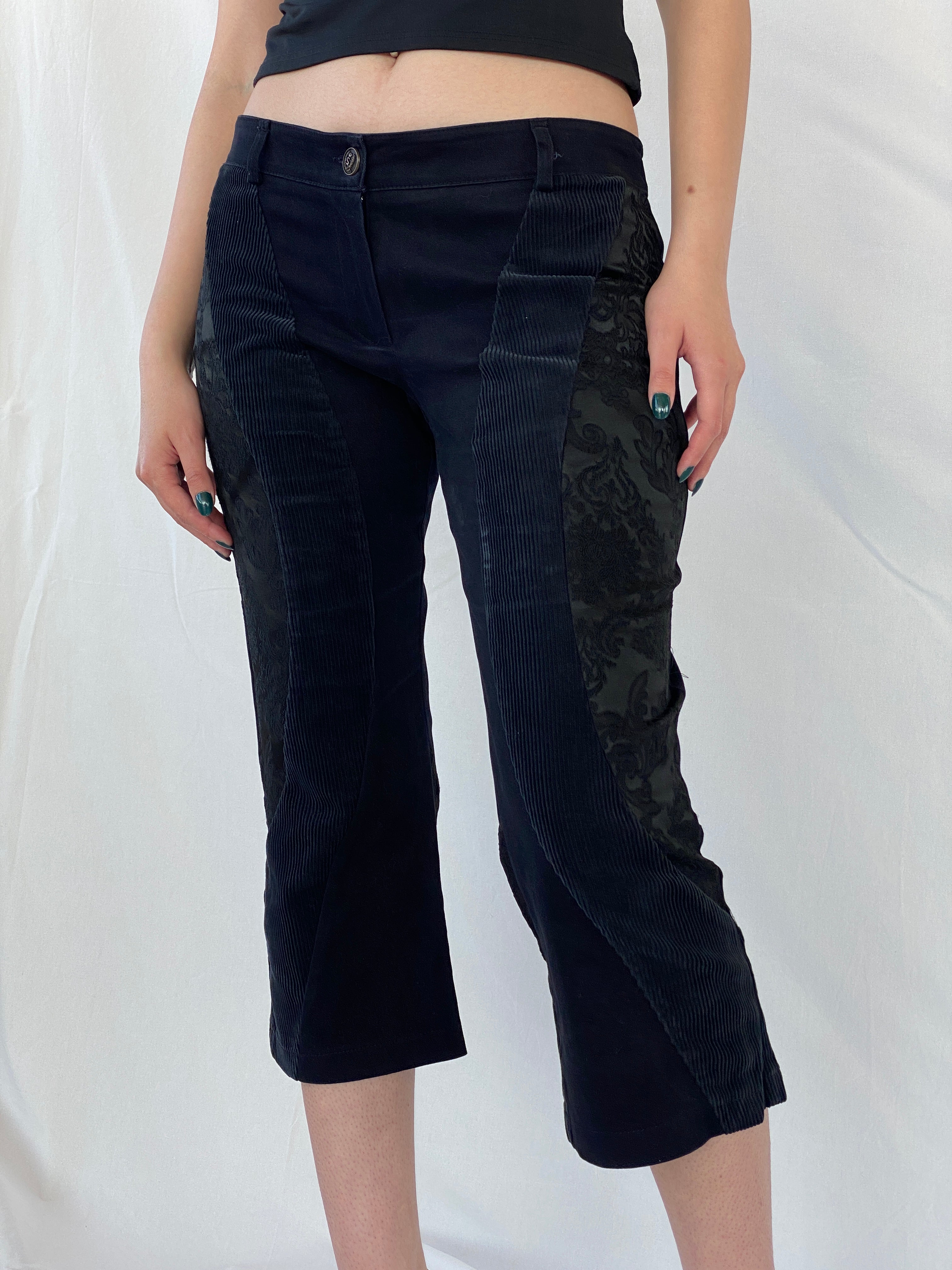 Y2K Sfarzo Milano Black Corduroy Patched Capri Pants -  44EUR