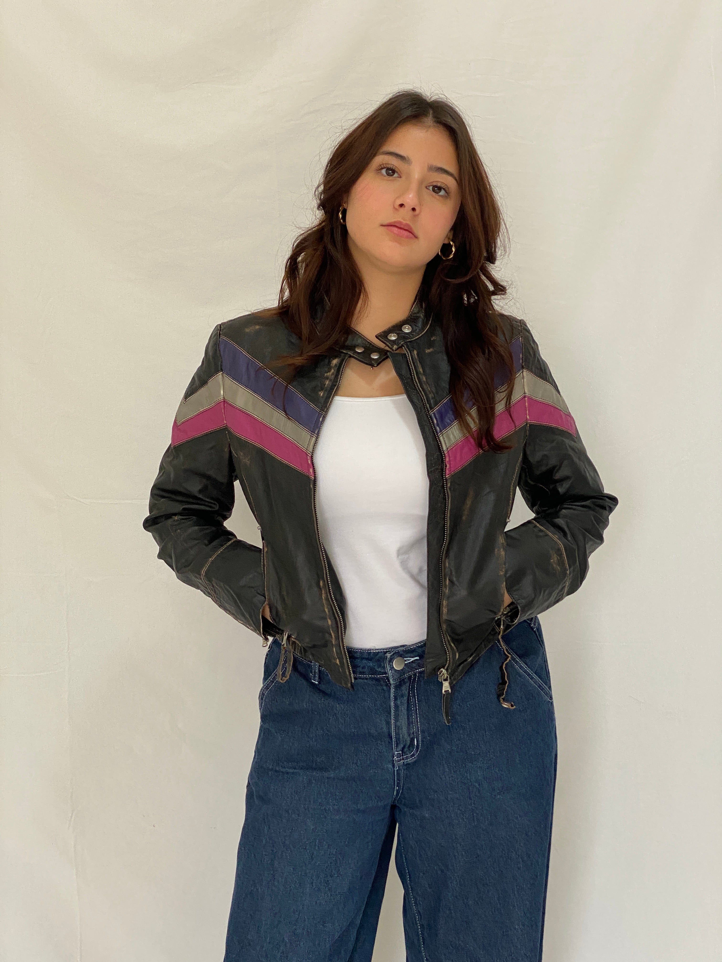 00s Miss Sixty Distressed Genuine Leather Moto Biker Jacket