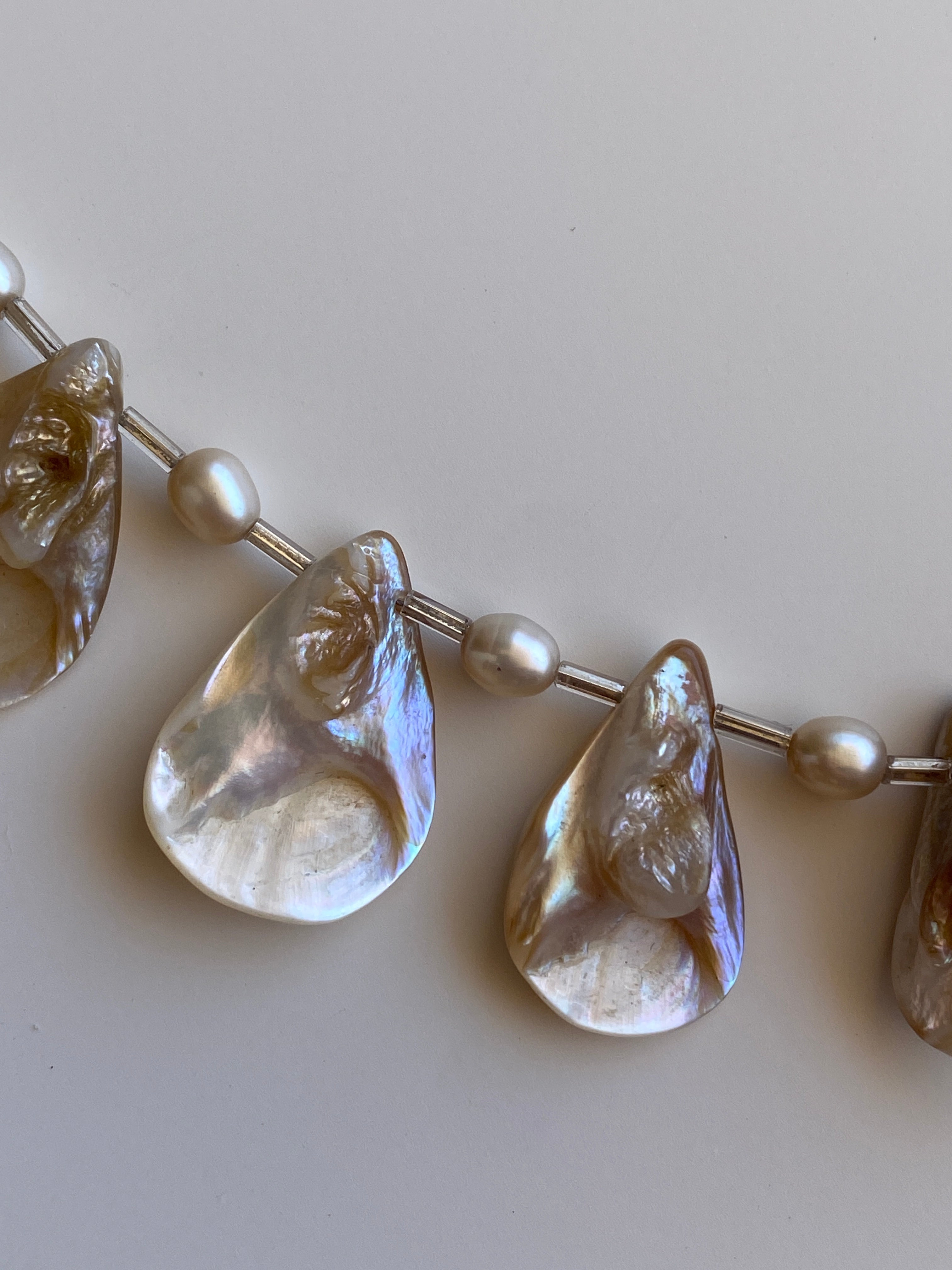 Vintage Mother of Pearl Shell & Faux Pearl Statement Choker Necklace