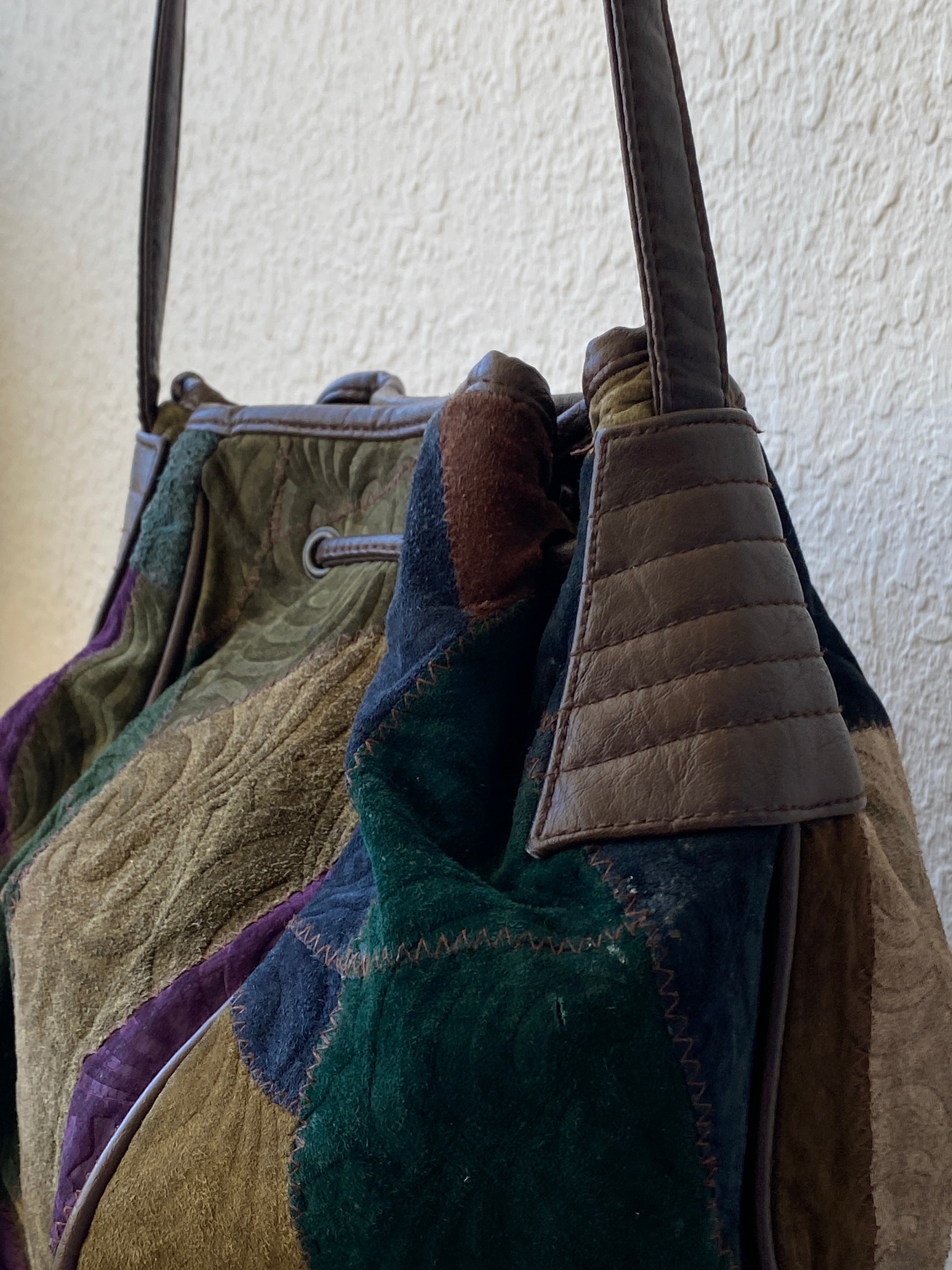 Vintage Embossed Leather Hippie Boho Patchwork Suede Shoulder Crossbody Bag