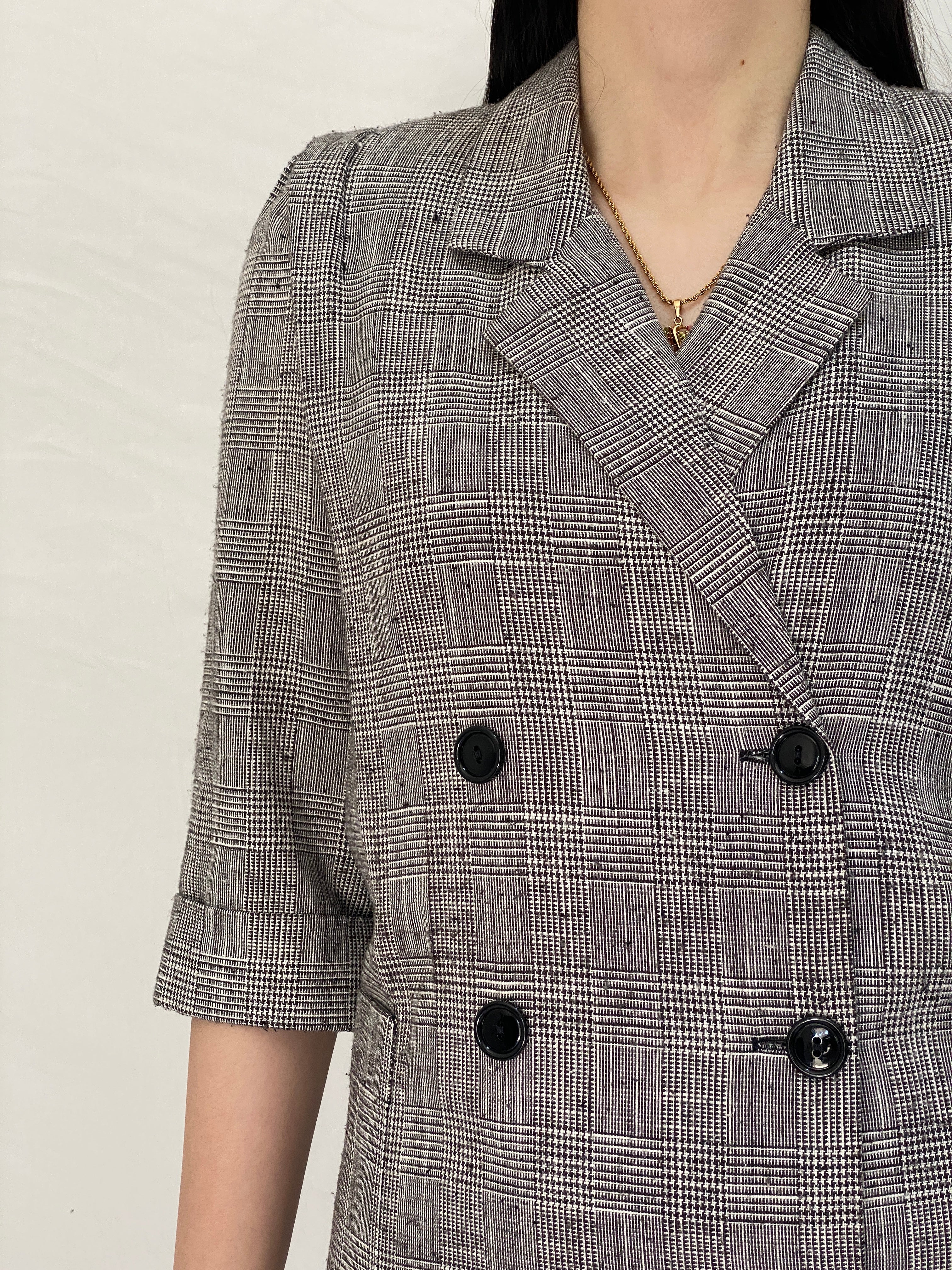 Vintage Leslie Fay Plaid Blazer Dress Tailored Double-Breasted Structured Office Dress - S