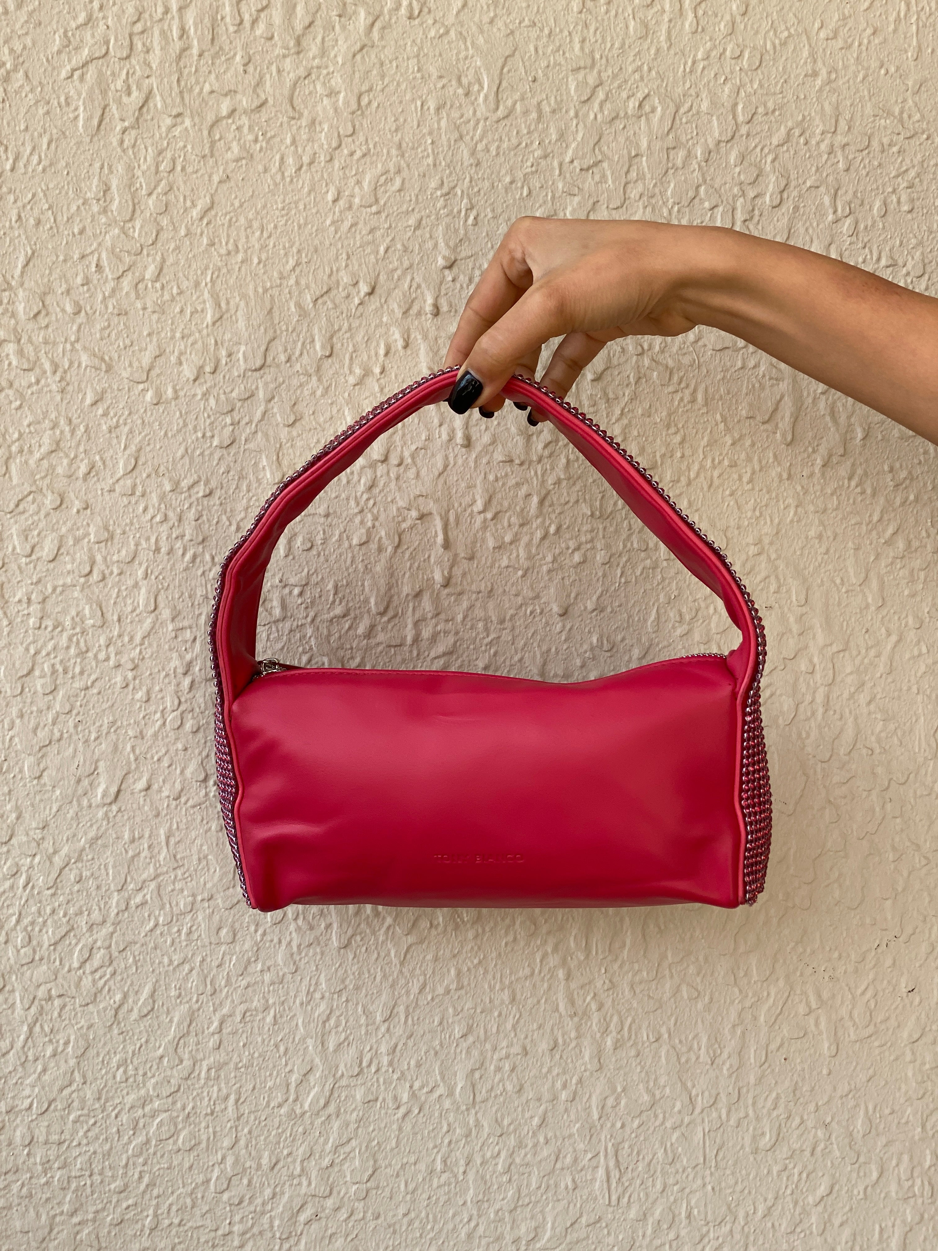 Tony Bianco Pink Rhinestone Mini Shoulder Bag Y2K Statement Evening Purse