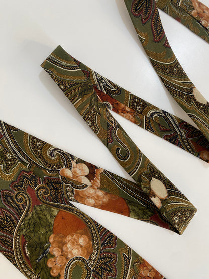 Vintage Retro Statement Woodward Silk Tie - Olive Green Paisley & Grapes Print