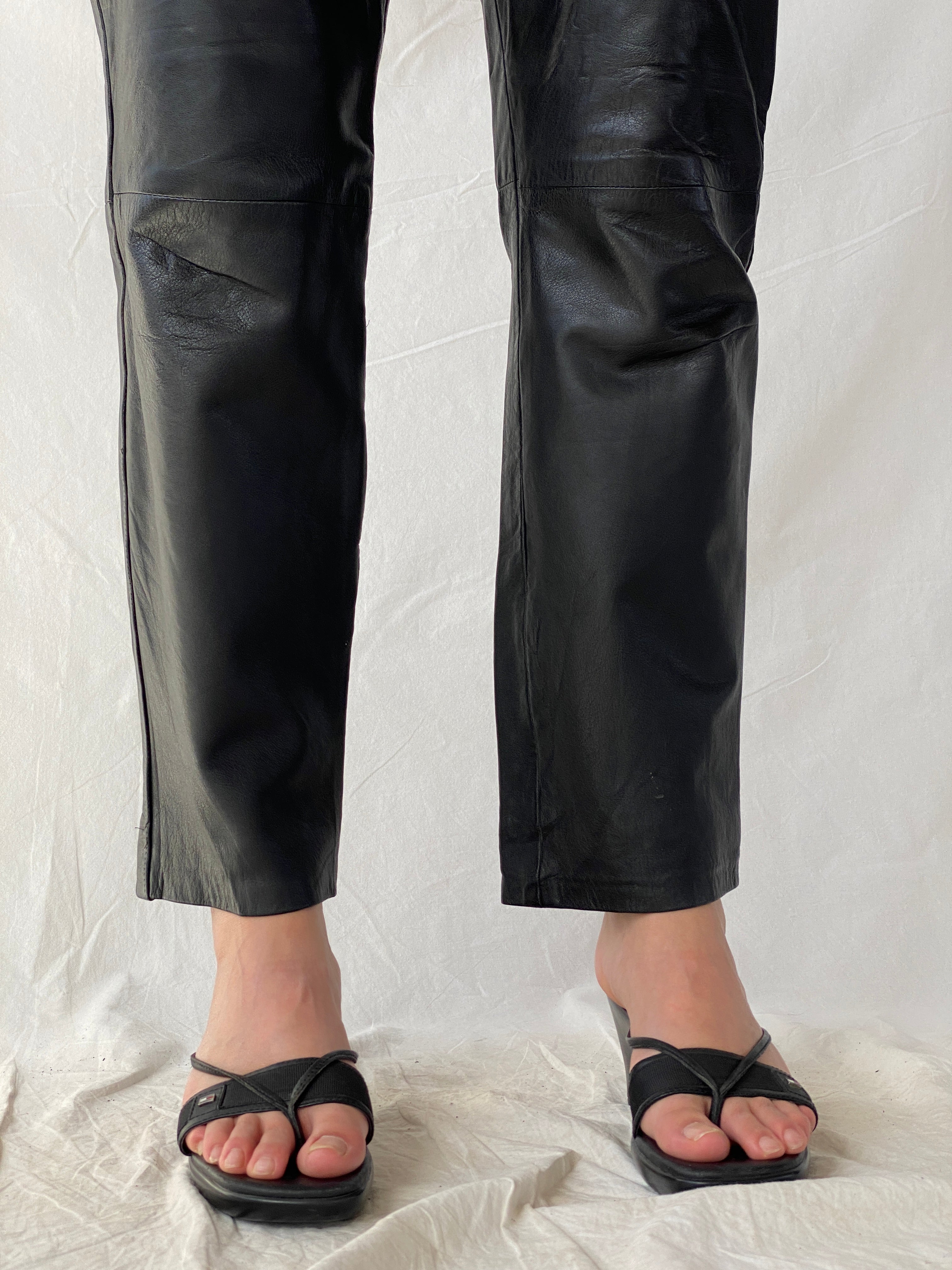 Vintage Aponaje Live Black Genuine Leather Motorcycle Pants - L