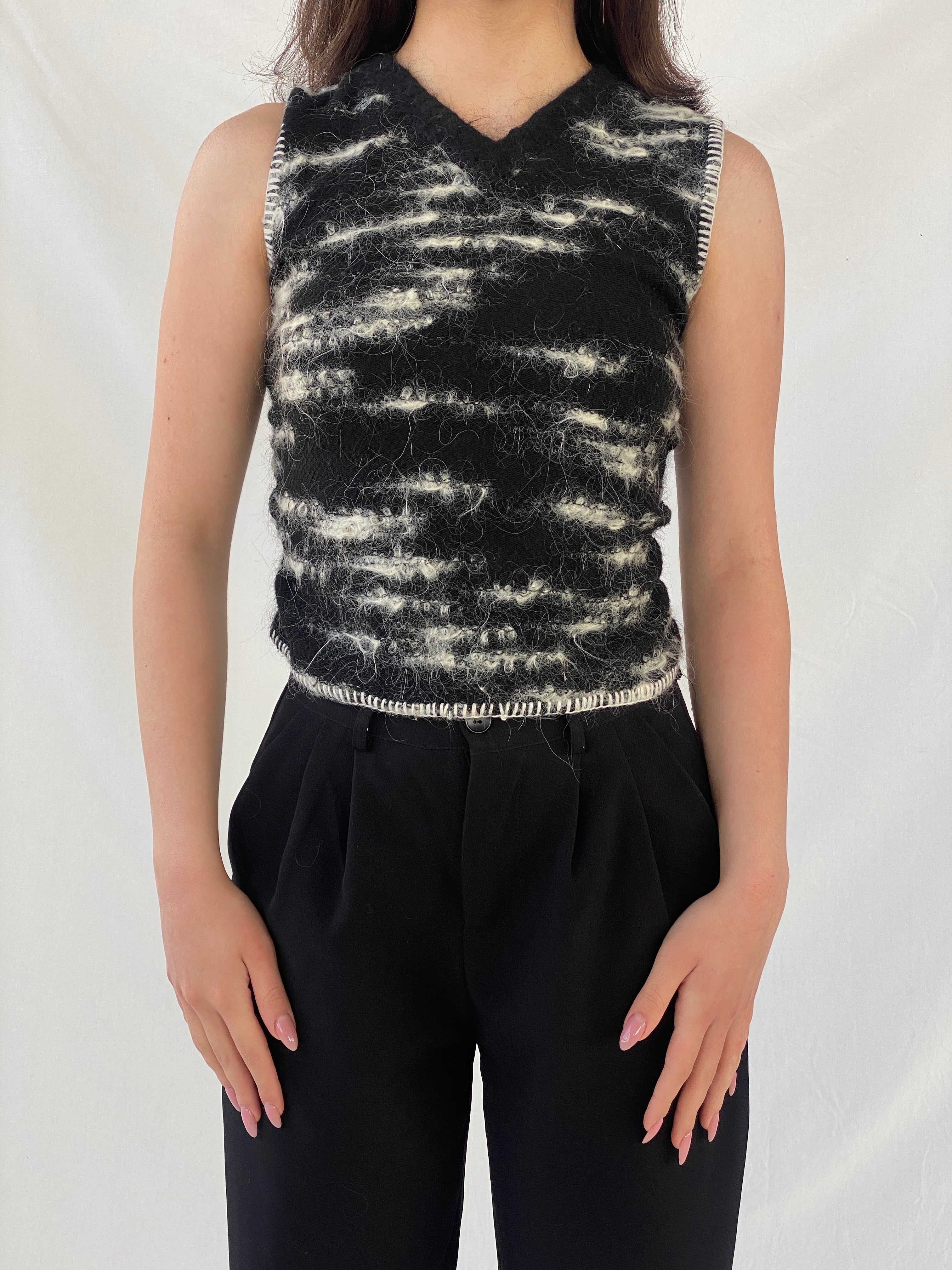 Vintage Paola Frani Black & White Wool Sleeveless Women’s Top - XS