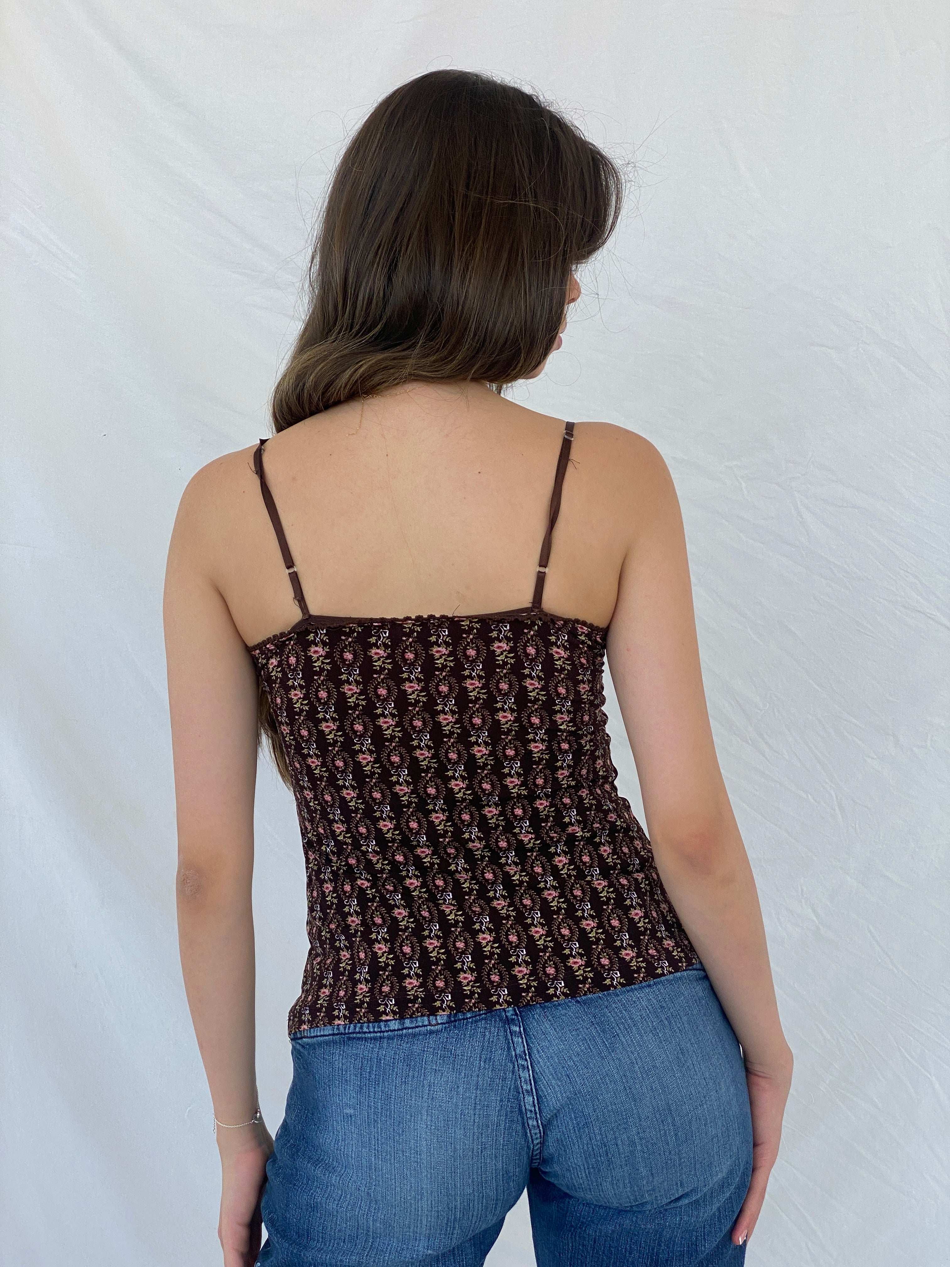 Y2K No Boundaries Brown Floral Cami Top - S - Balagan Vintage Cami 00s, 90s, Cami, floral, Mira, NEW IN