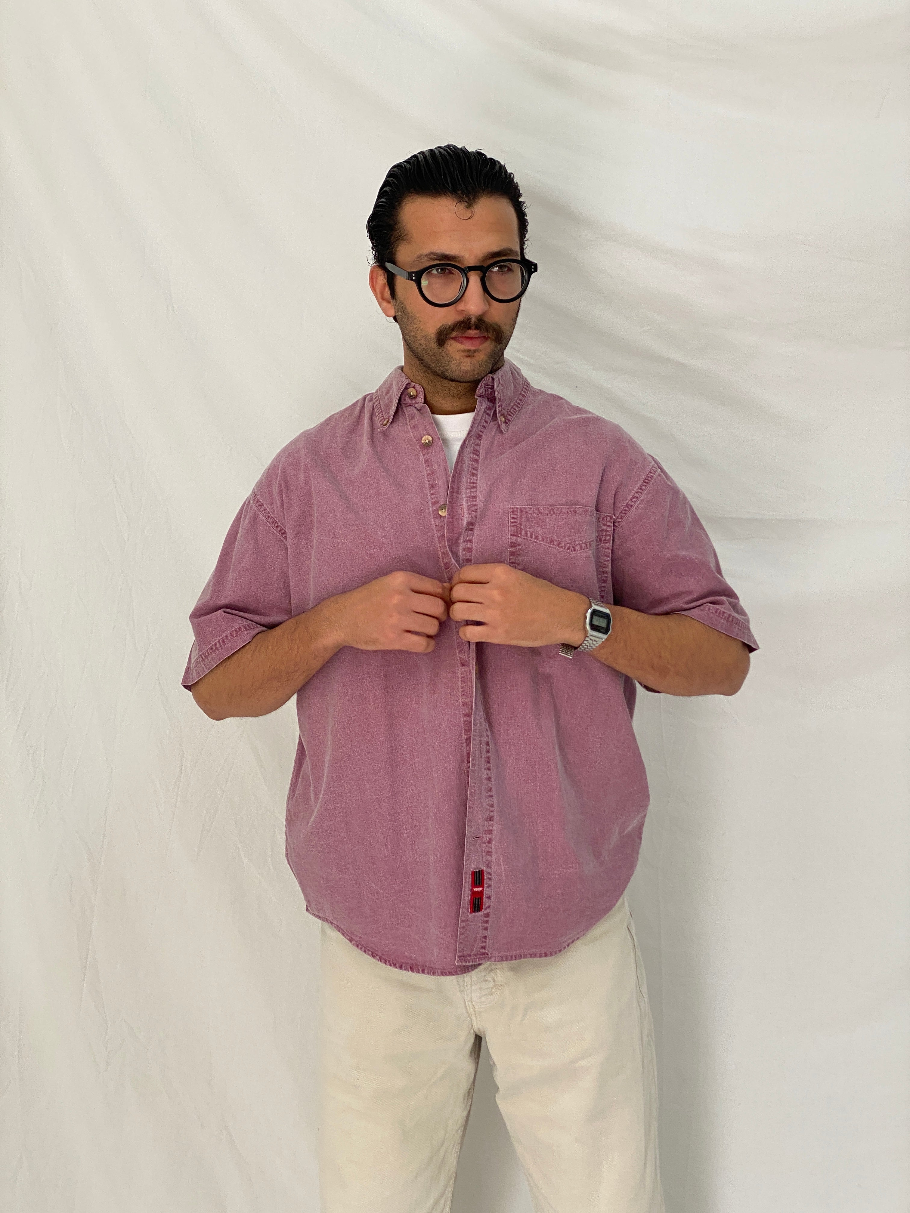 Vintage Wrangler HERO Washed Purple Cotton Shirt Oversized Workwear Shirt - M