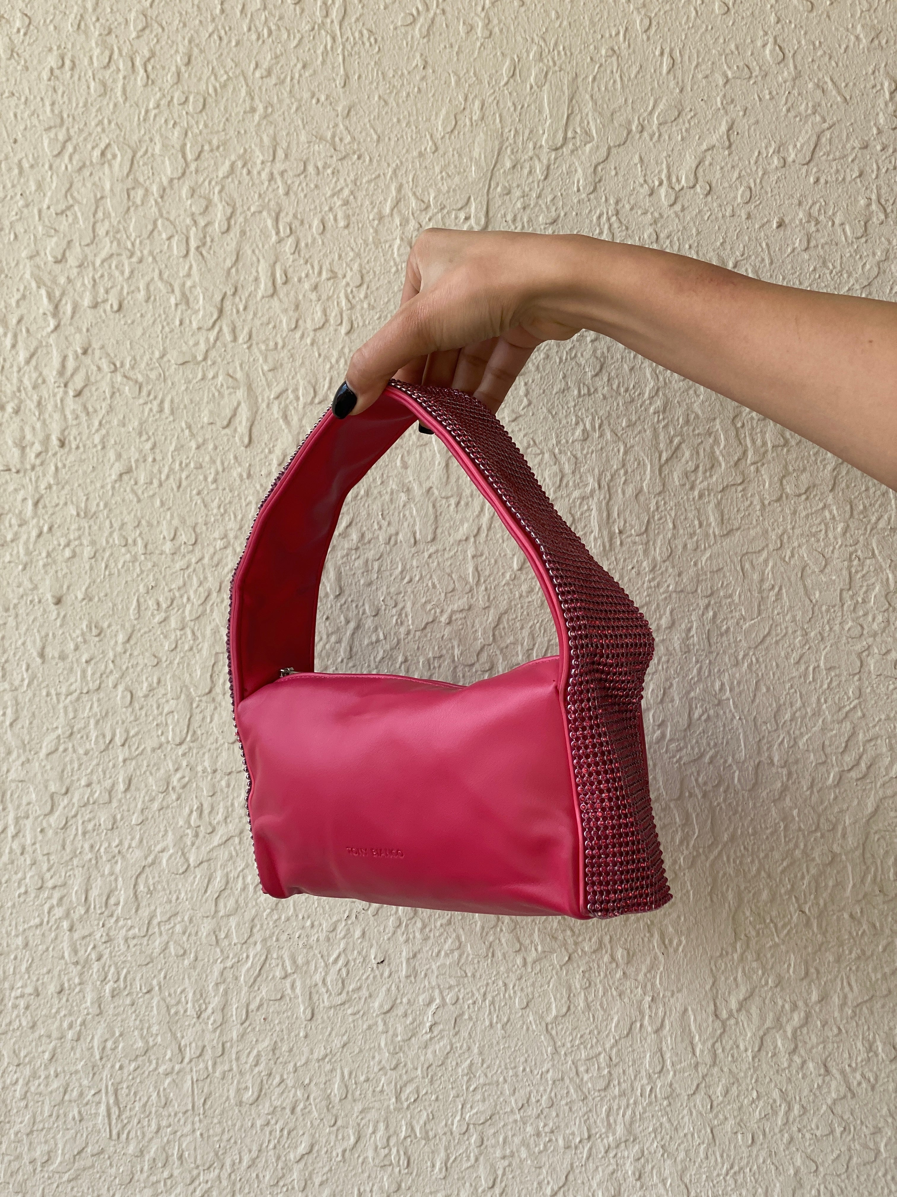 Tony Bianco Pink Rhinestone Mini Shoulder Bag Y2K Statement Evening Purse