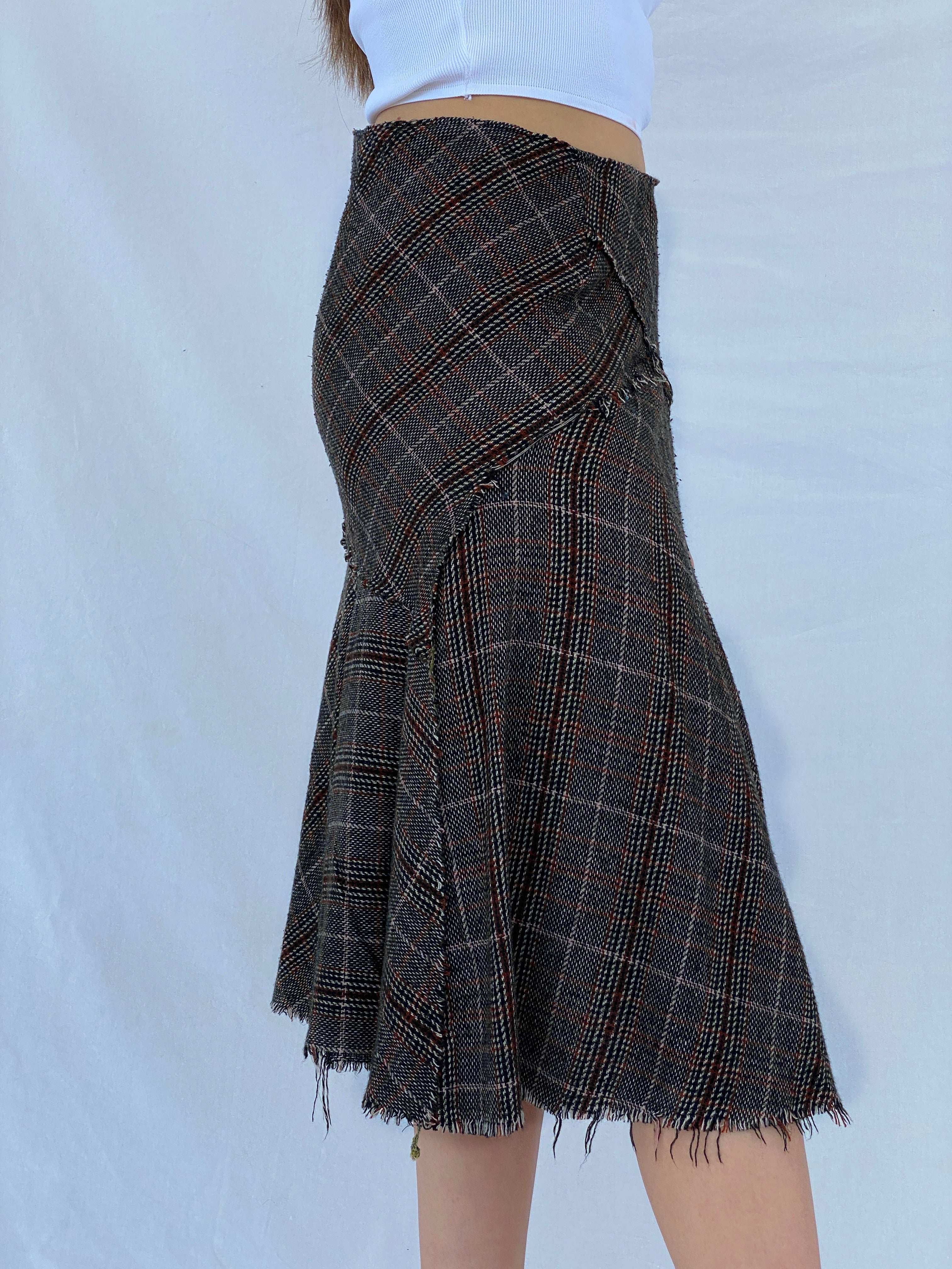 Vintage Handmade Asymmetric Plaid Office Core Skirt - Balagan Vintage Midi Skirt 90s, Juana, midi skirt, NEW IN, Office core, plaid, plaid skirt