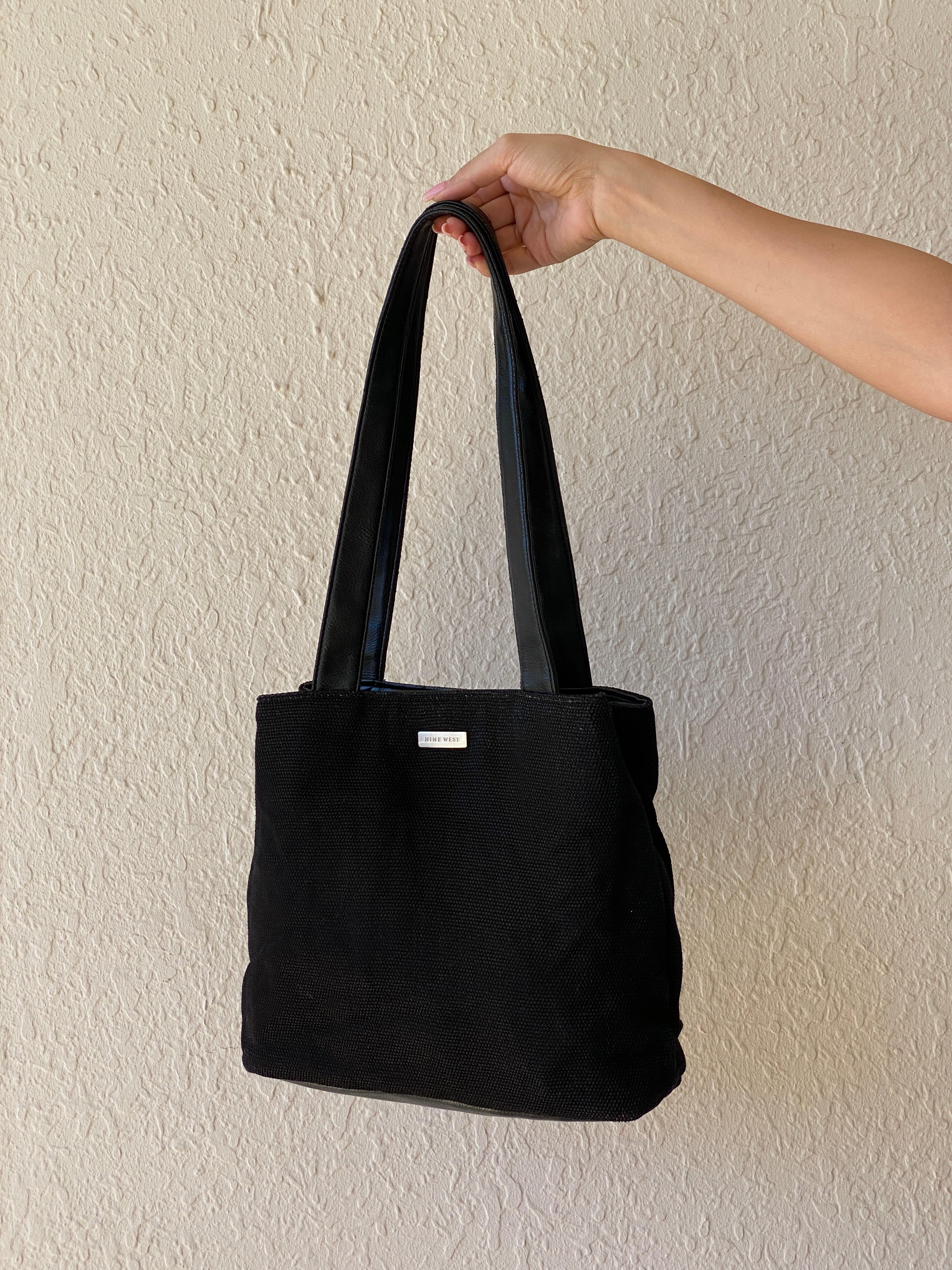 Vintage 90s Nine West Black Canvas Women’s Shoulder Bucket Bag