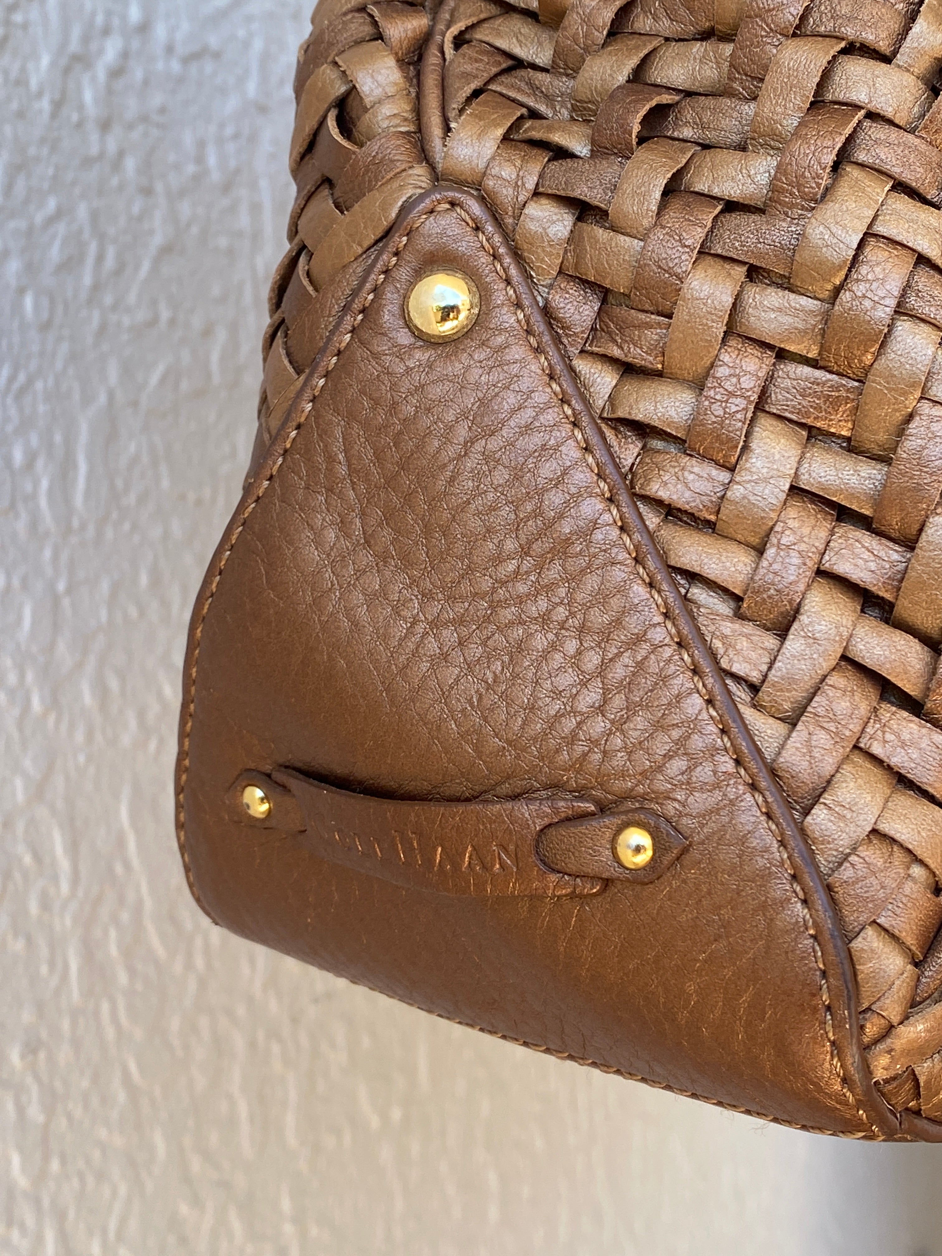 Beautiful Cole Haan Village Weave H06 Purse Woven Leather Bronze Handbag