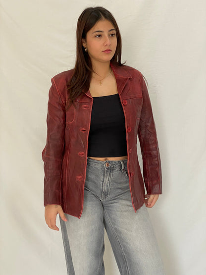 Vintage Arturo Paris Distressed Red Genuine Goat Leather Blazer Jacket - M