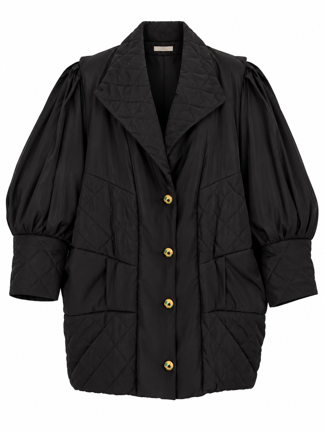 Vintage Black Quilted Puffer Oversized Fit Jacket with Gold Buttons - L