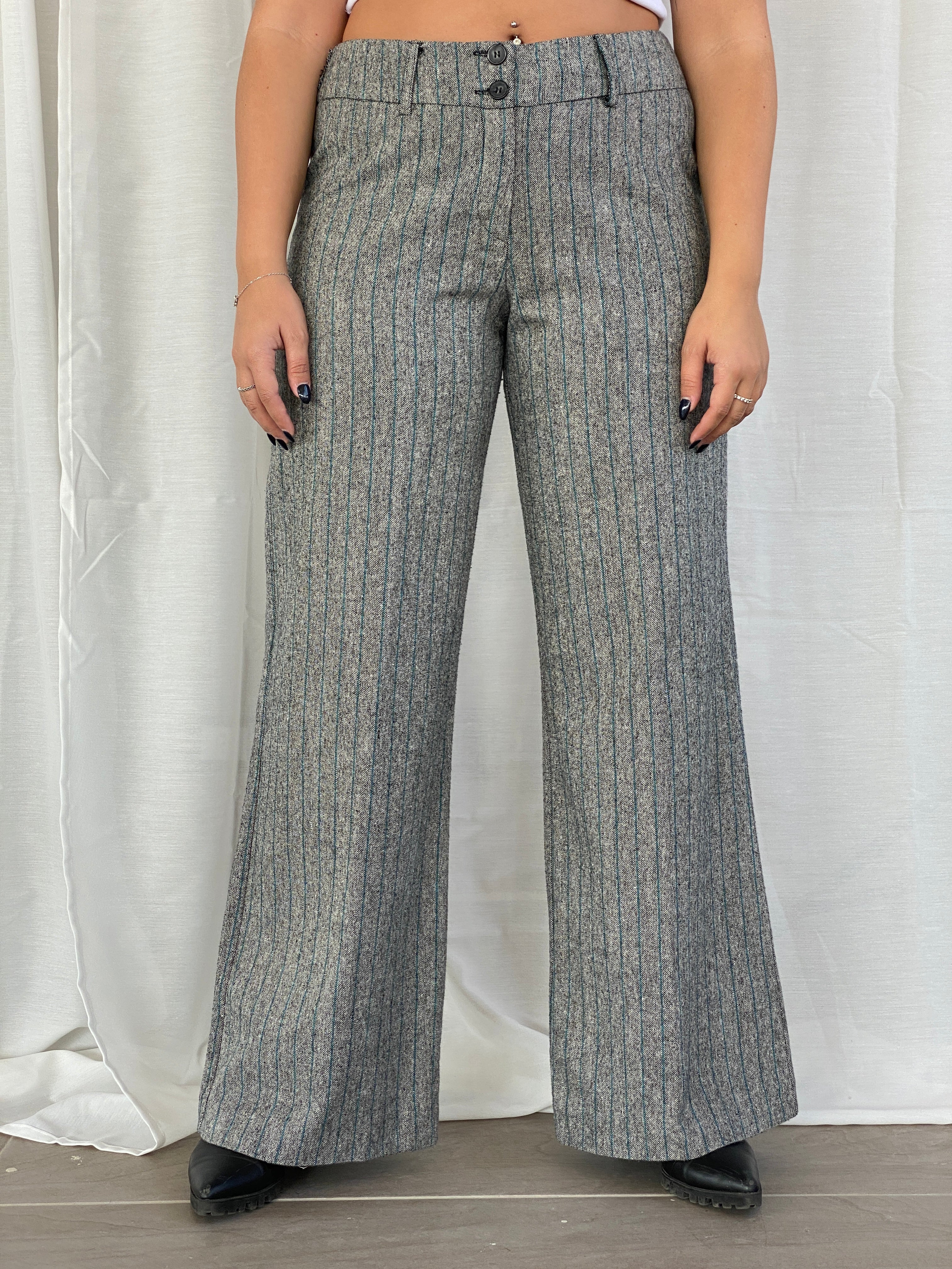 Vintage Surrender Striped Gray Women’s Pants High Rise Office Trousers - L