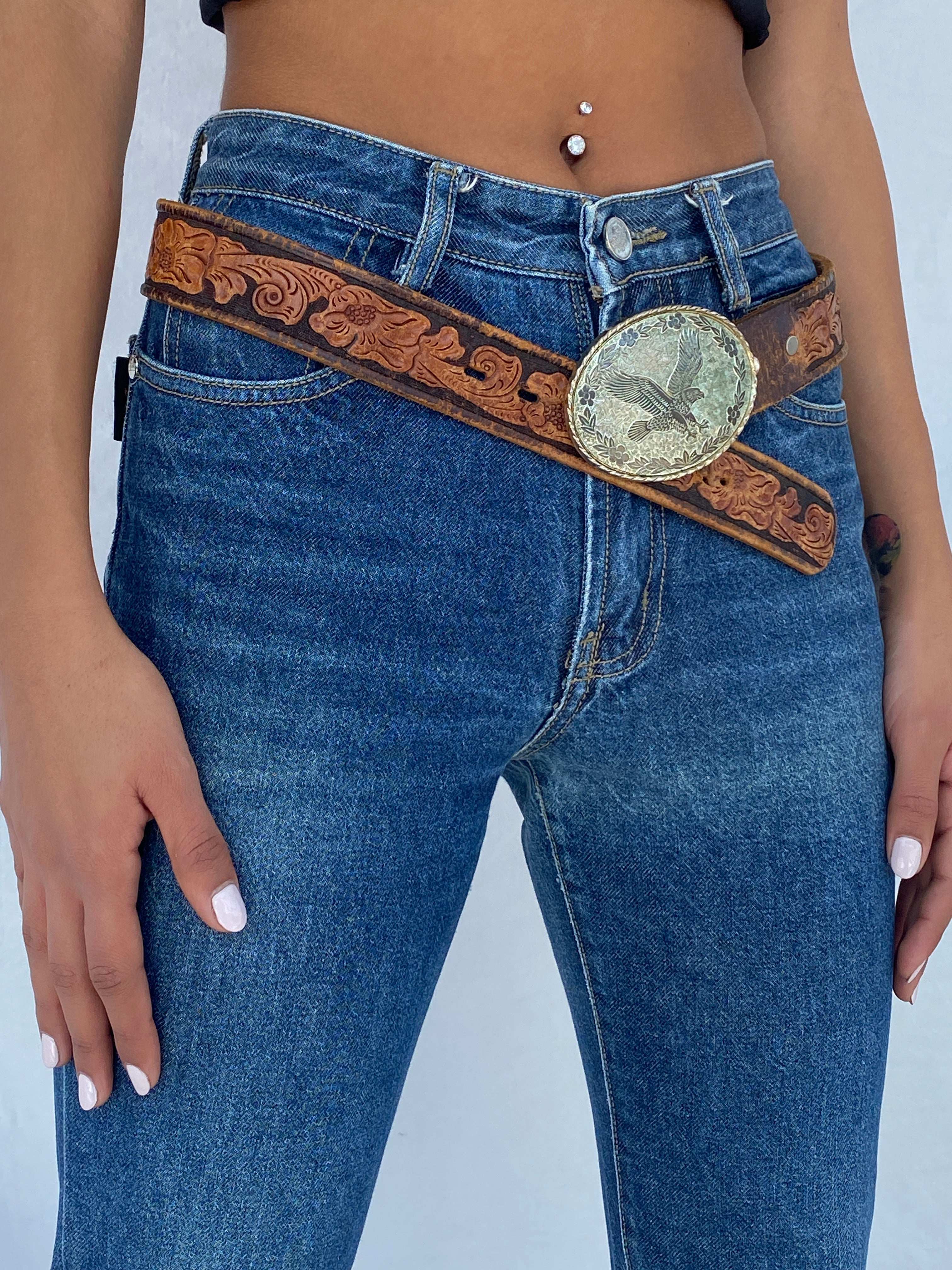 Vintage 80s Babbitt Bros Western Hand Painted Genuine Leather Belt - Balagan Vintage Belt 80s, belt