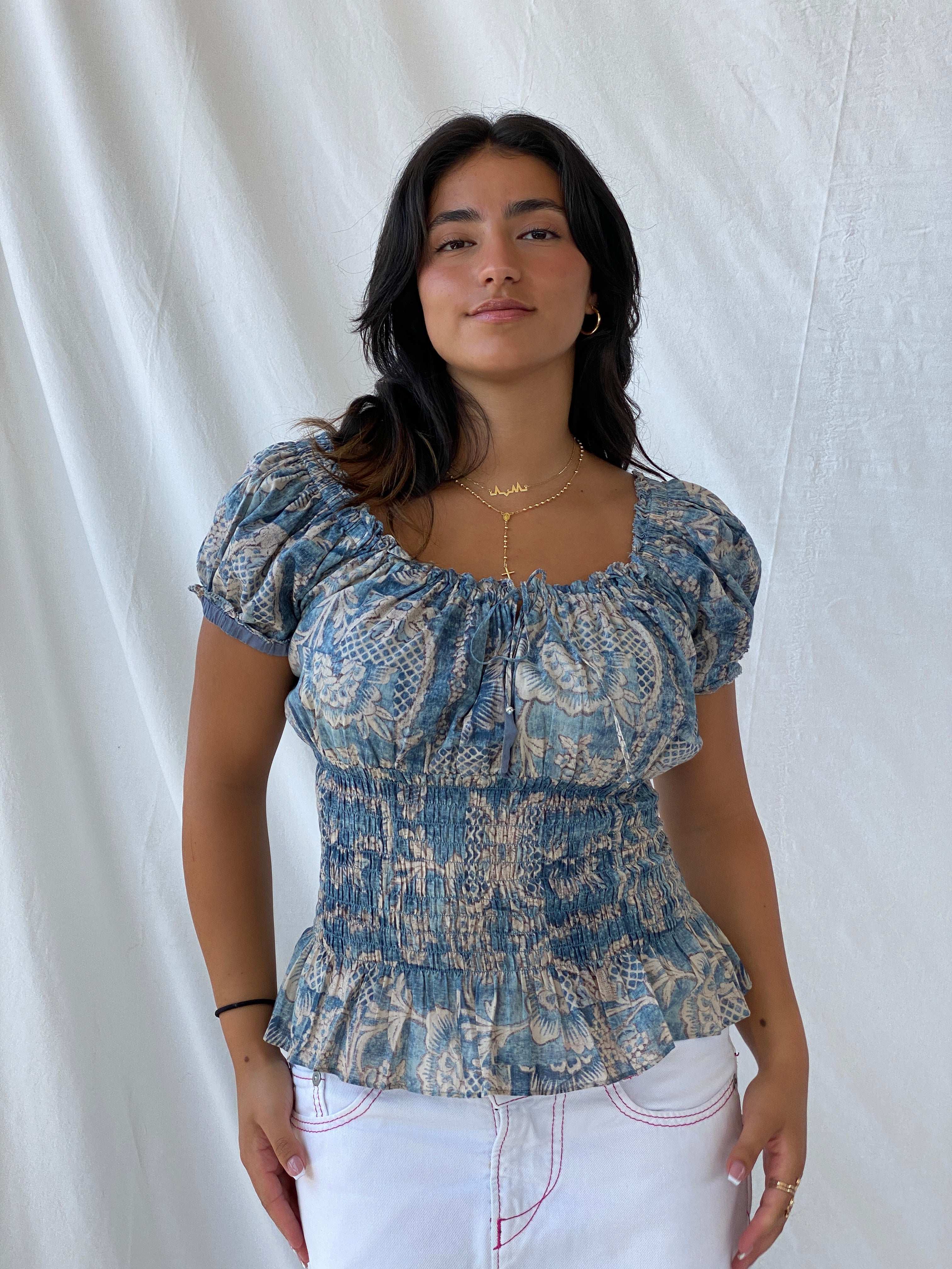 LRL Lauren JeansCo Cottage Core Blue Top - Balagan Vintage Half Sleeve Top 00s, floral top, Lana, NEW IN, summer, women top