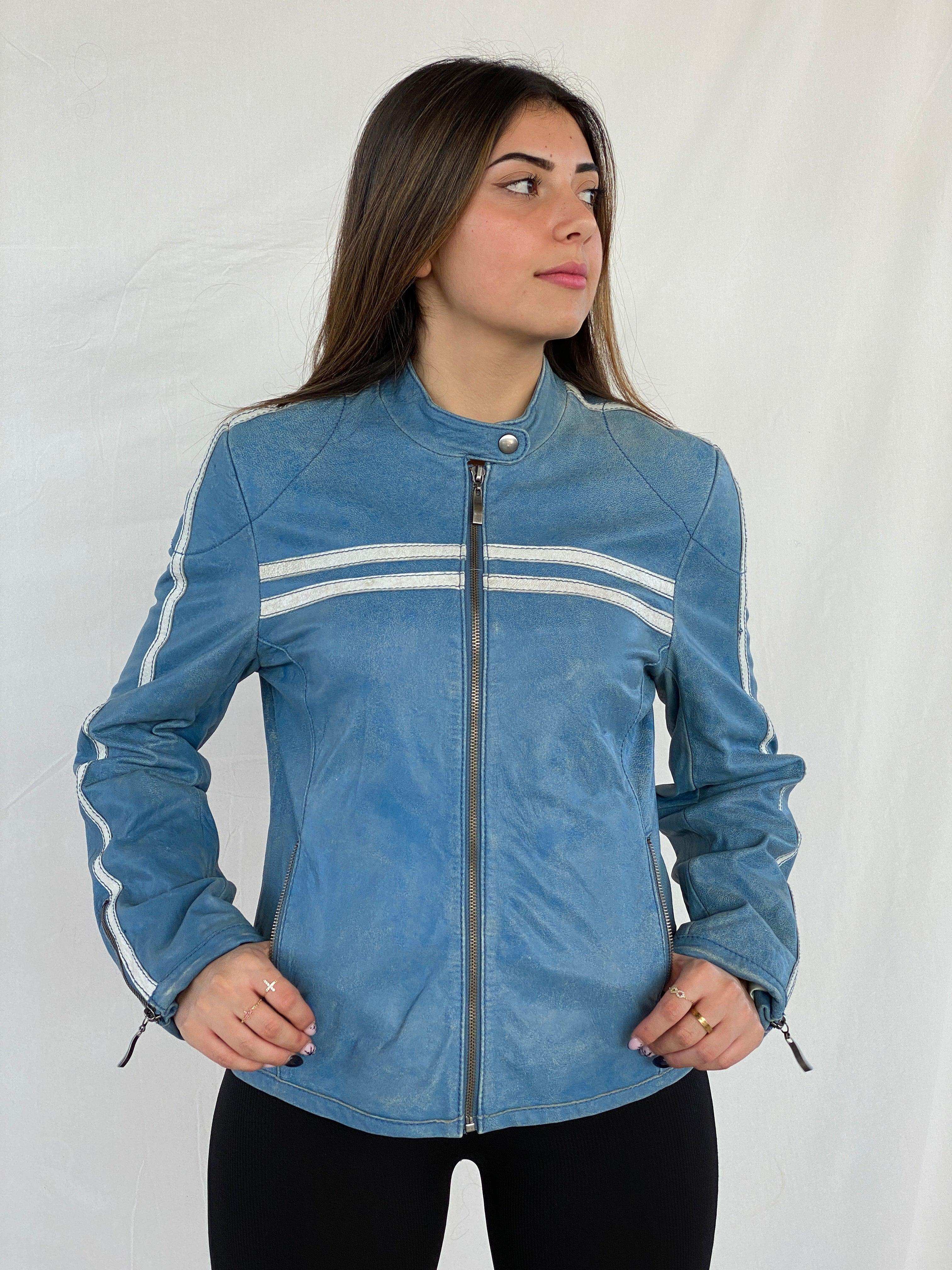 Vintage blue sale leather jacket