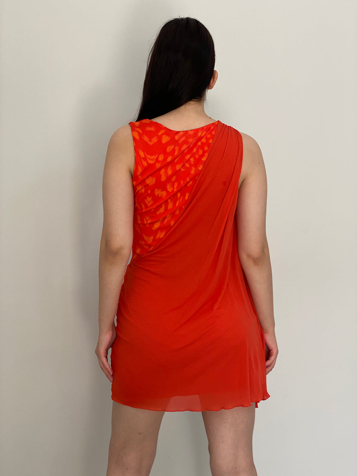 Y2K Roberto Cavalli Orange Printed Draped Mini Dress – M