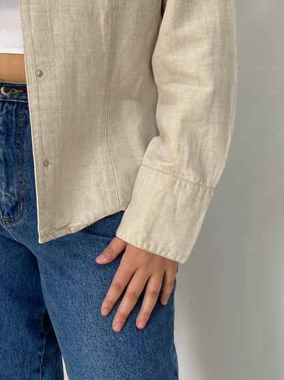 Vintage Y2K Zaffiri Beige Linen Blend Lace-Up Back Western Shirt - L