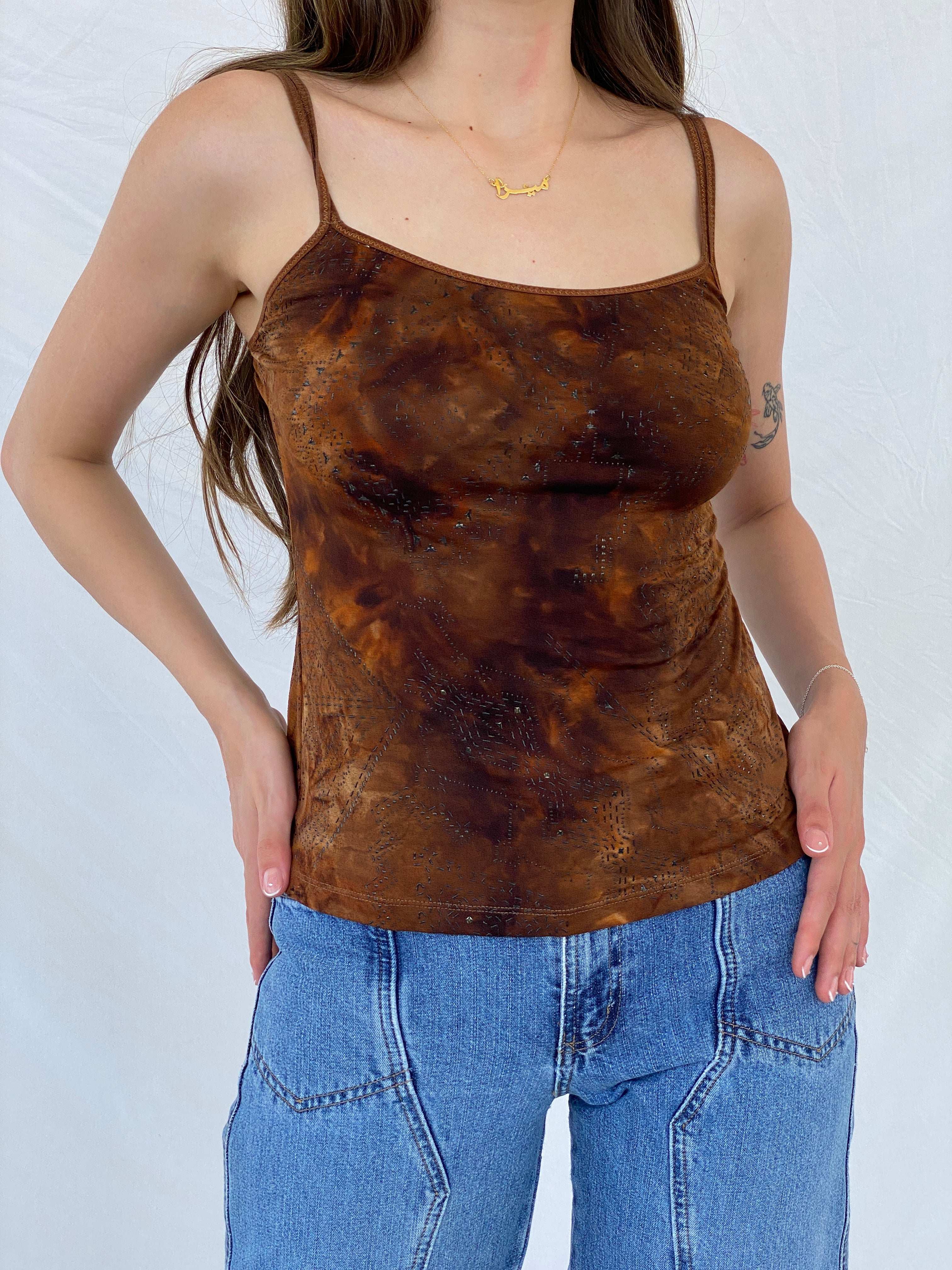 Y2K Brown Cami Top - S - Balagan Vintage Cami 00s, 90s, Cami, floral, Mira, NEW IN