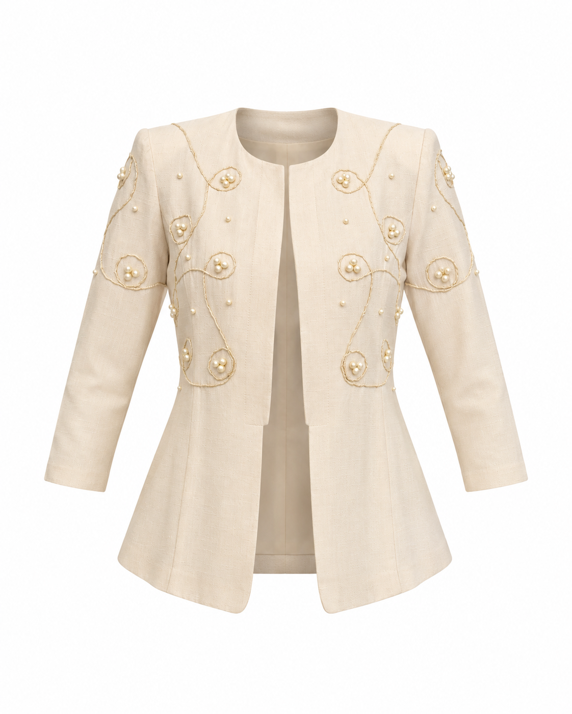 Vintage 90s Leslie Fay Petite Ivory Pearl Beaded Embroidered Blazer – M