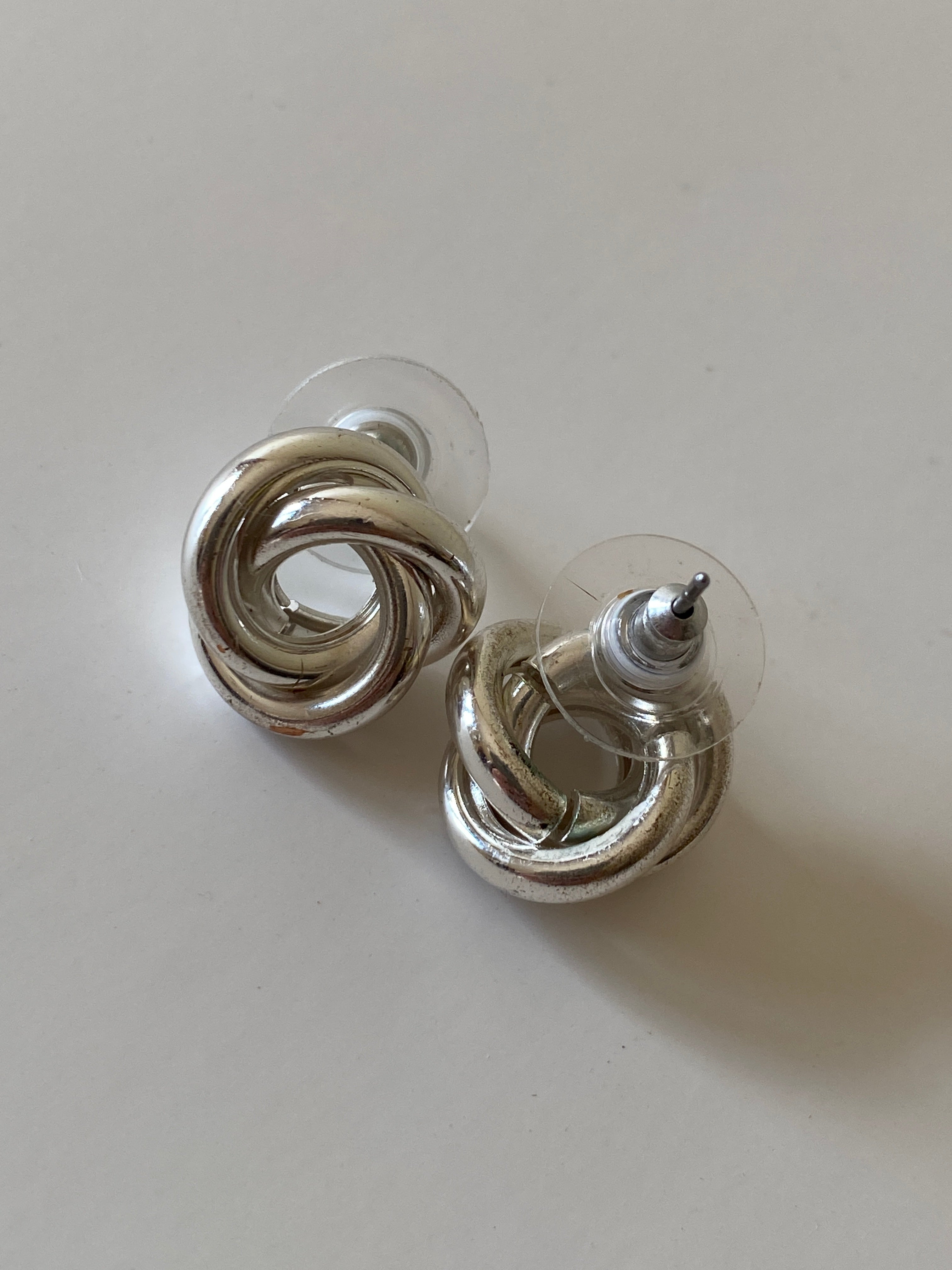 Vintage Silver-Tone Knot Minimalist Love Knot Jewelry Stud Earrings
