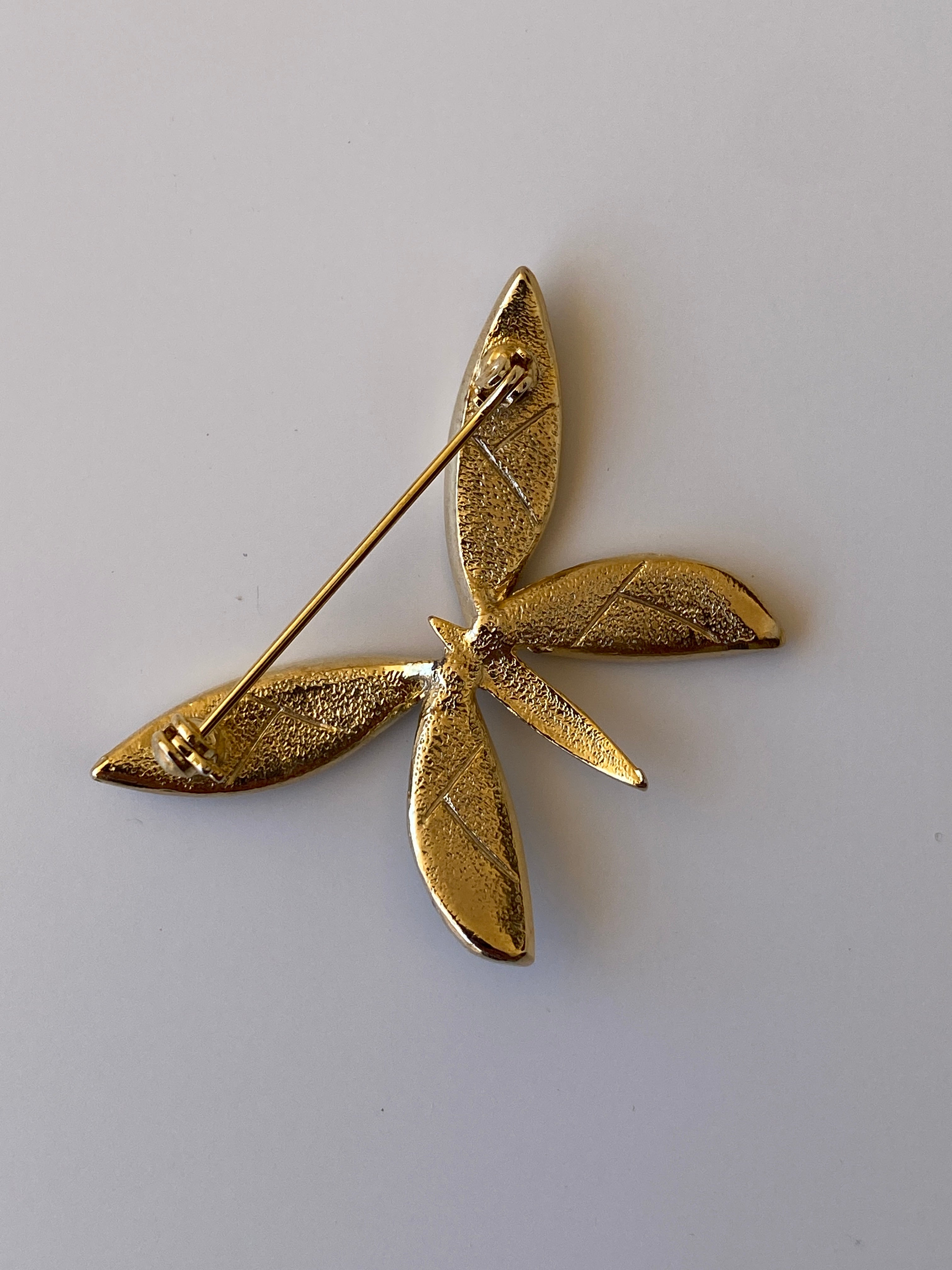 Vintage Blue Enamel Butterfly Brooch Gold Tone Statement Pin