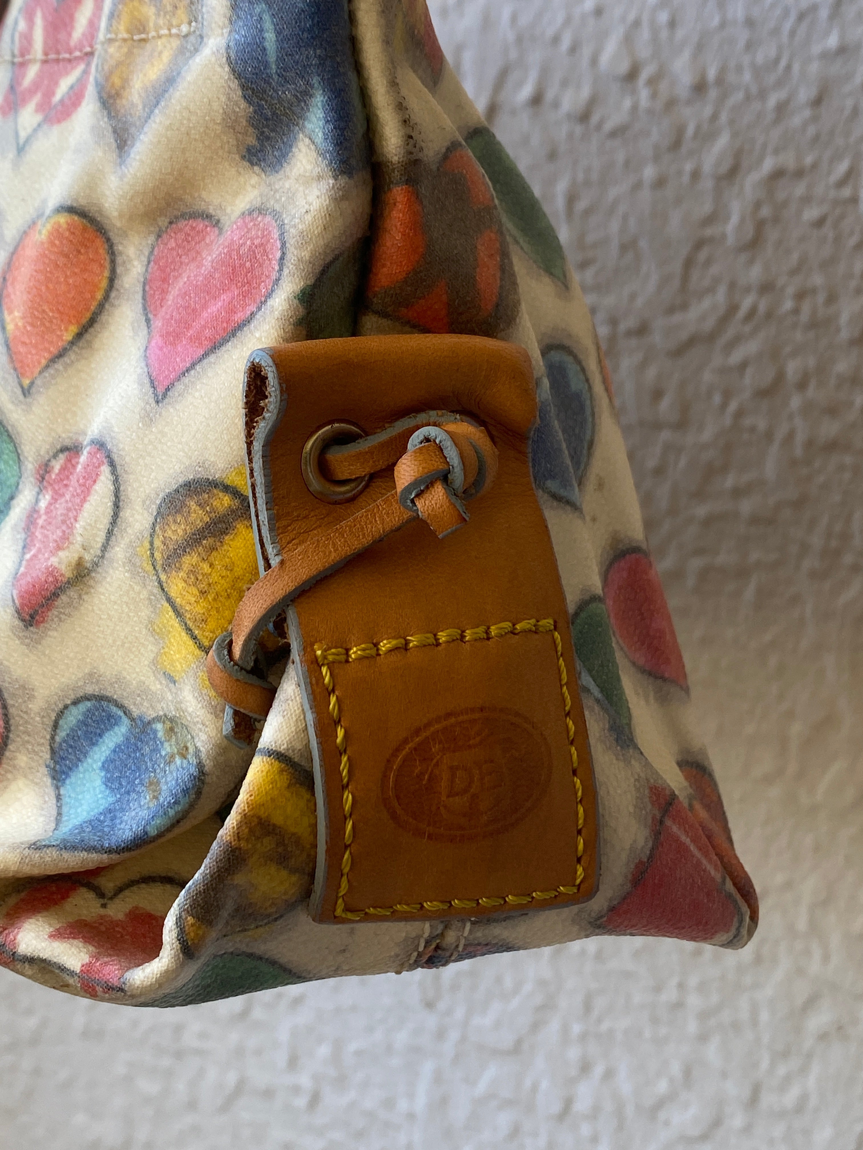 Vintage Dooney & Bourke Crayon Hearts Leather Tassel Satchel