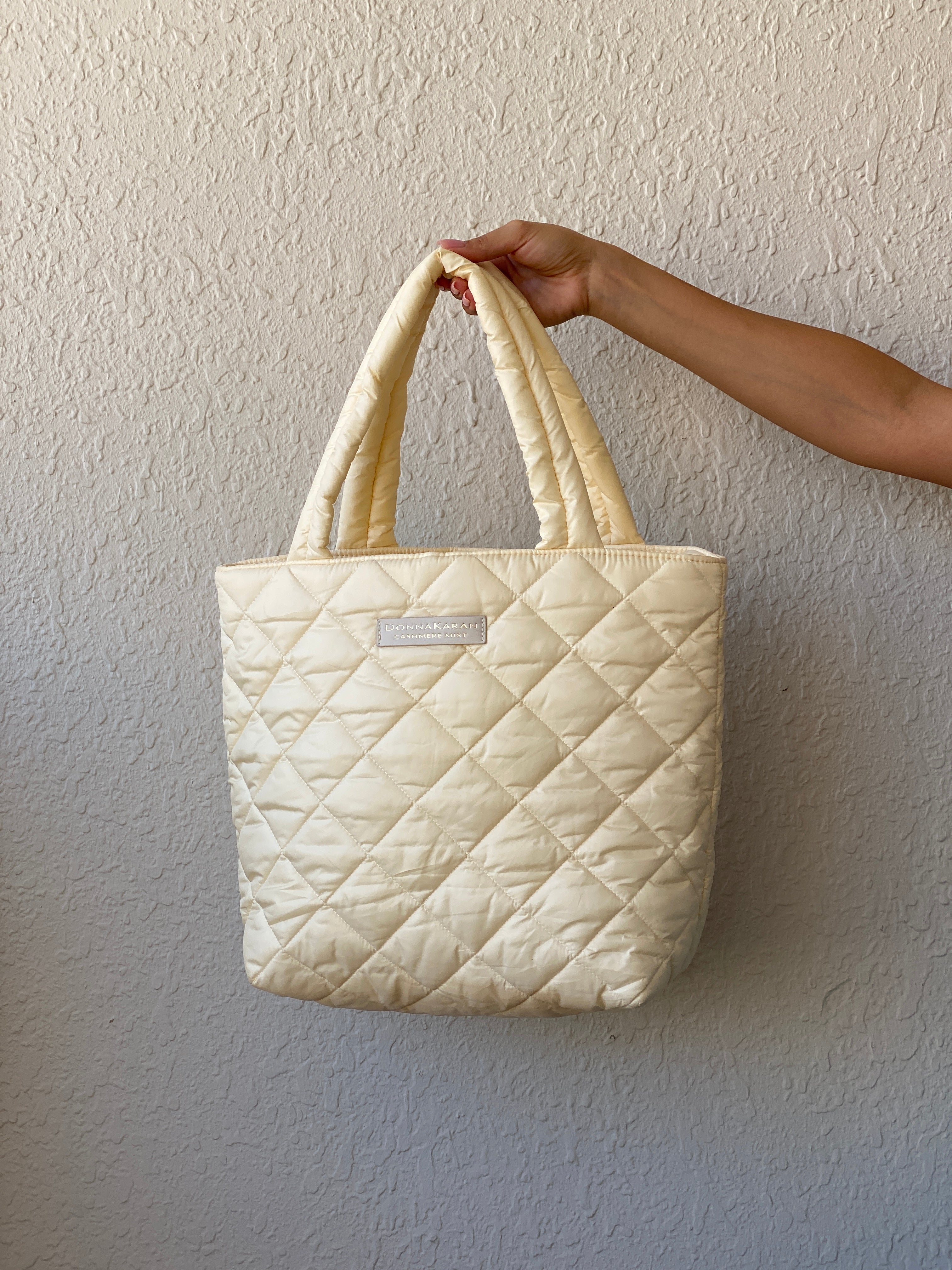 Donna Karan Cashmere Mist Cream Quilted Tote Shoulder Bag