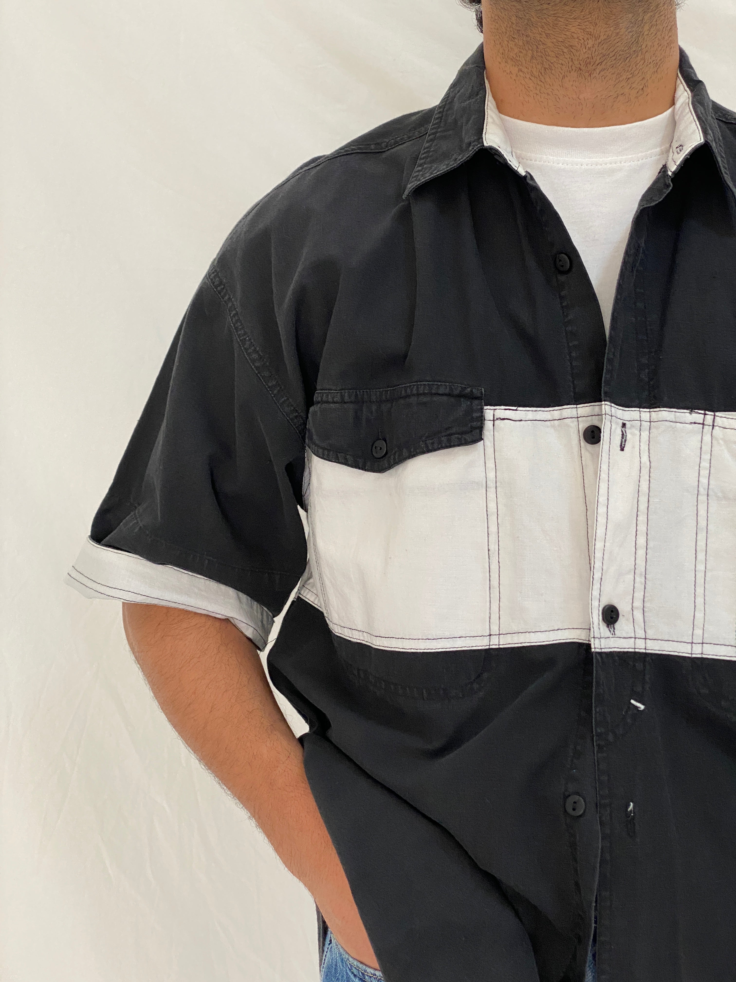 Vintage 90s Bugle Boy Colorblock Cotton Retro Skate Casual Shirt – L