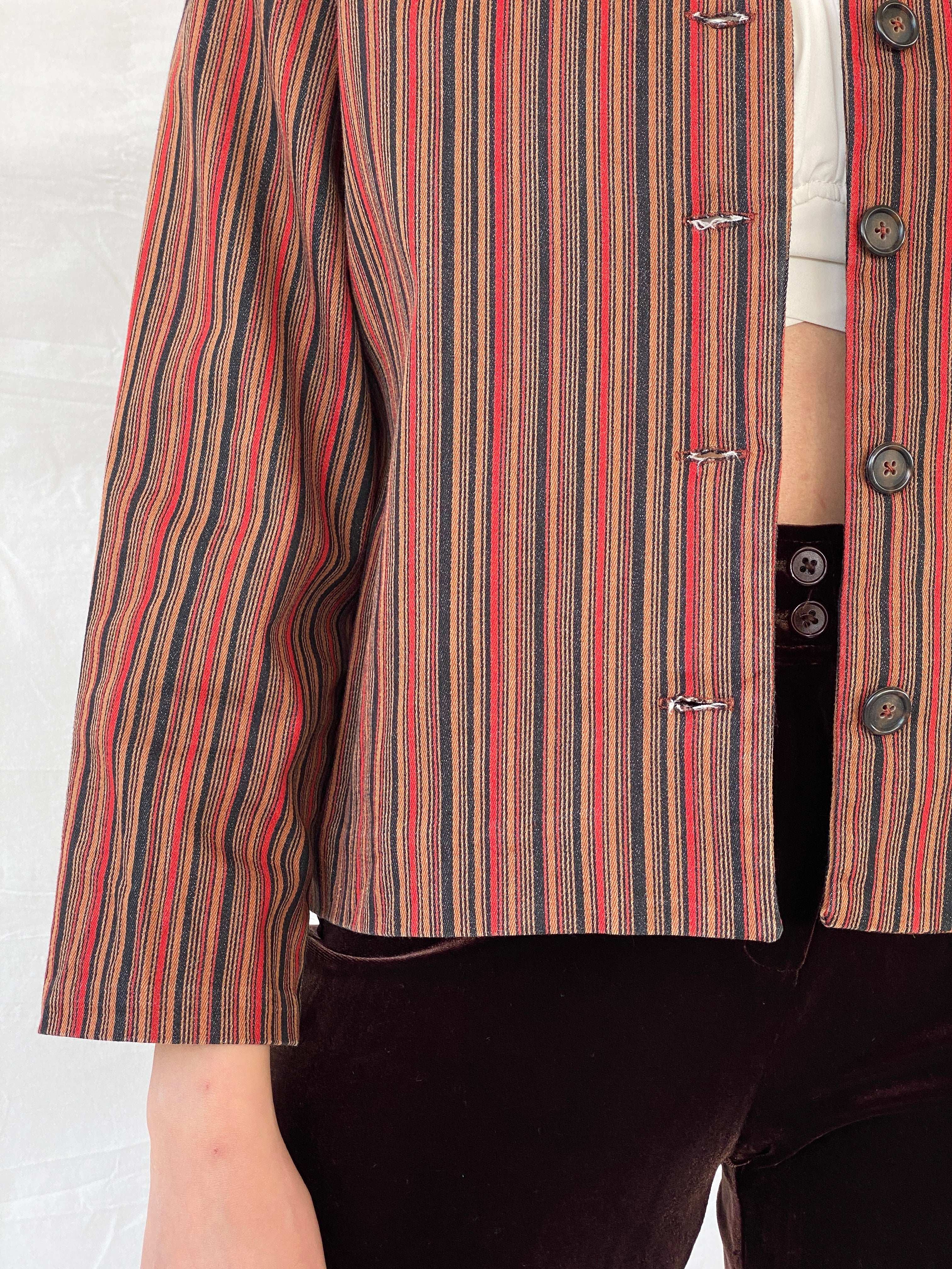 Vintage Handmade Brown & Red Striped Blazer - M