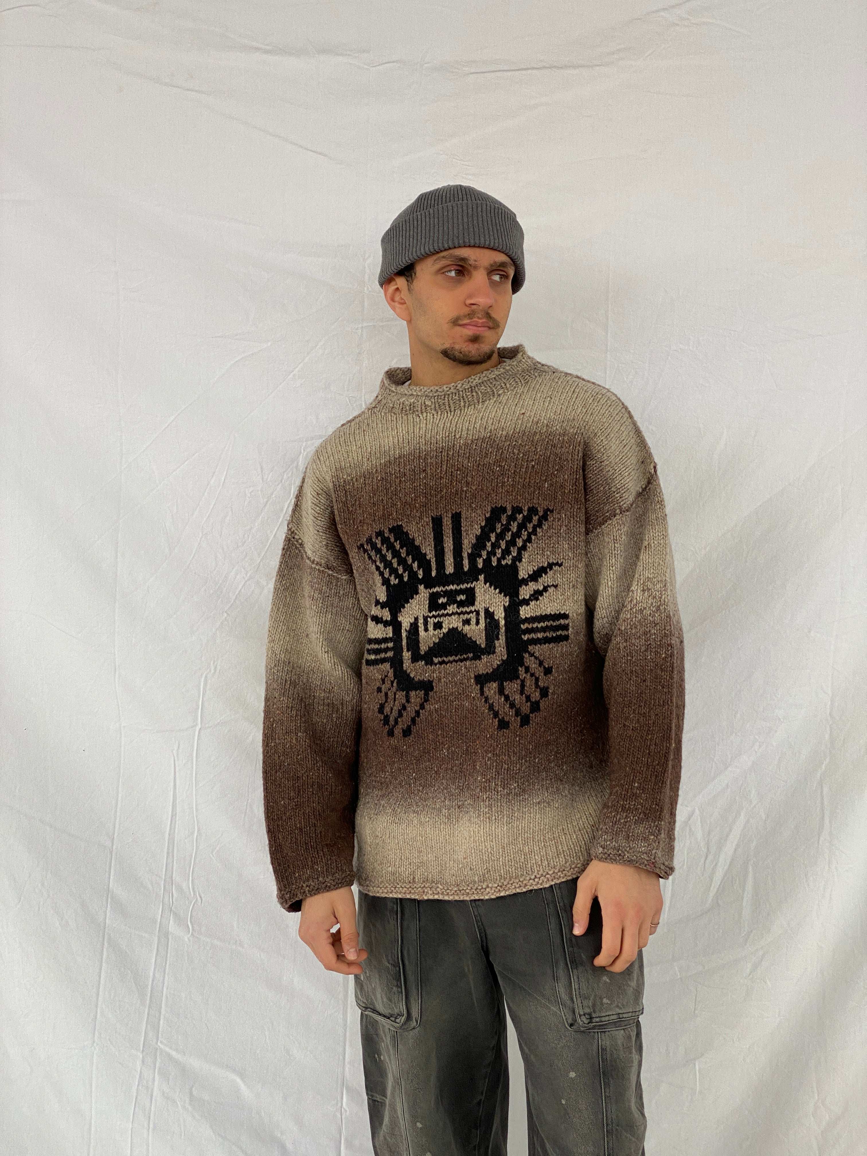 Vintage 90s Hand-Knitted Sun God Gradient Wool Jumper - Size M/L