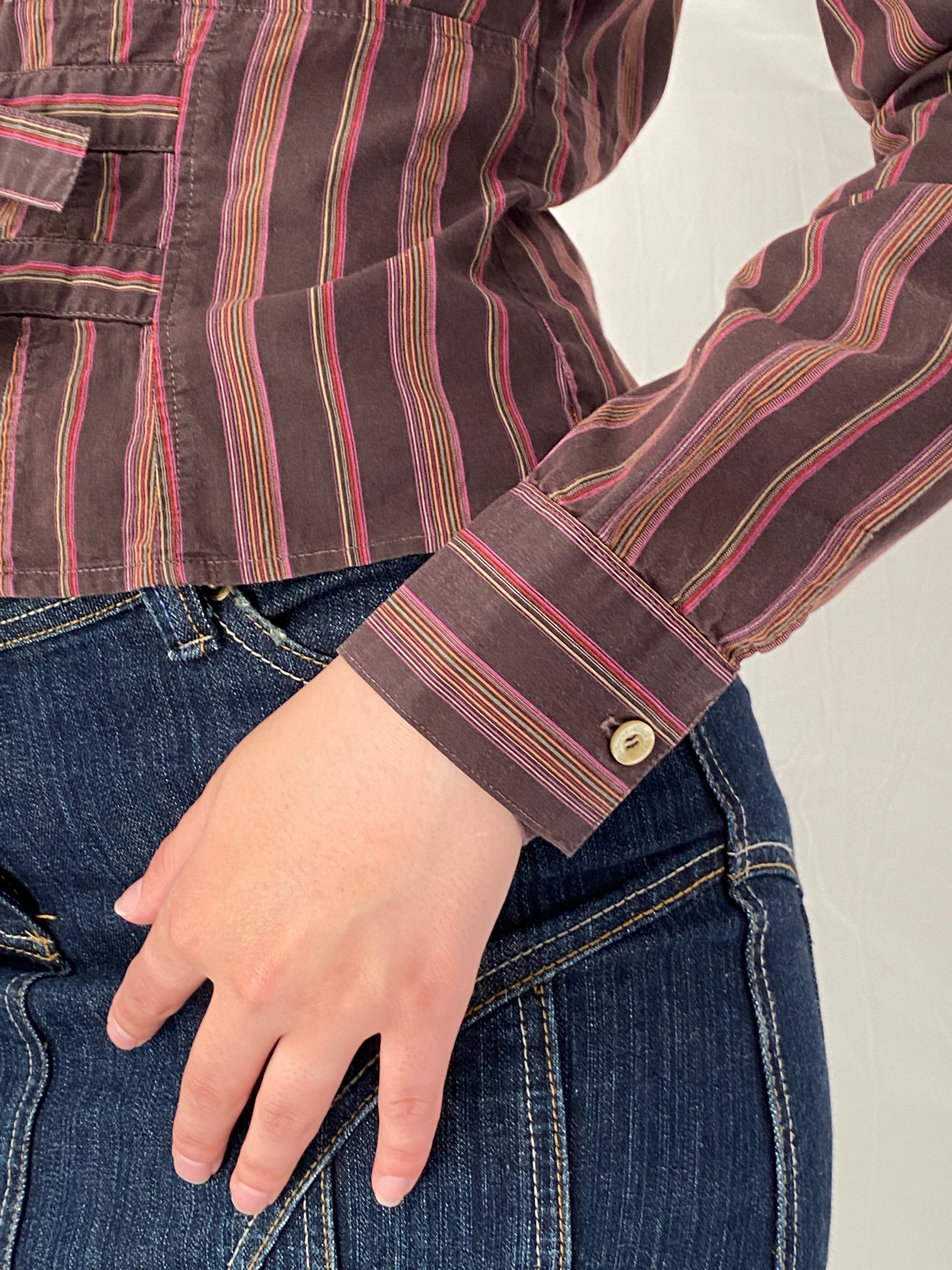 Vintage Y2K La Chemiserie dAVELINE Brown Stripe Buckle Waist Shirt - S