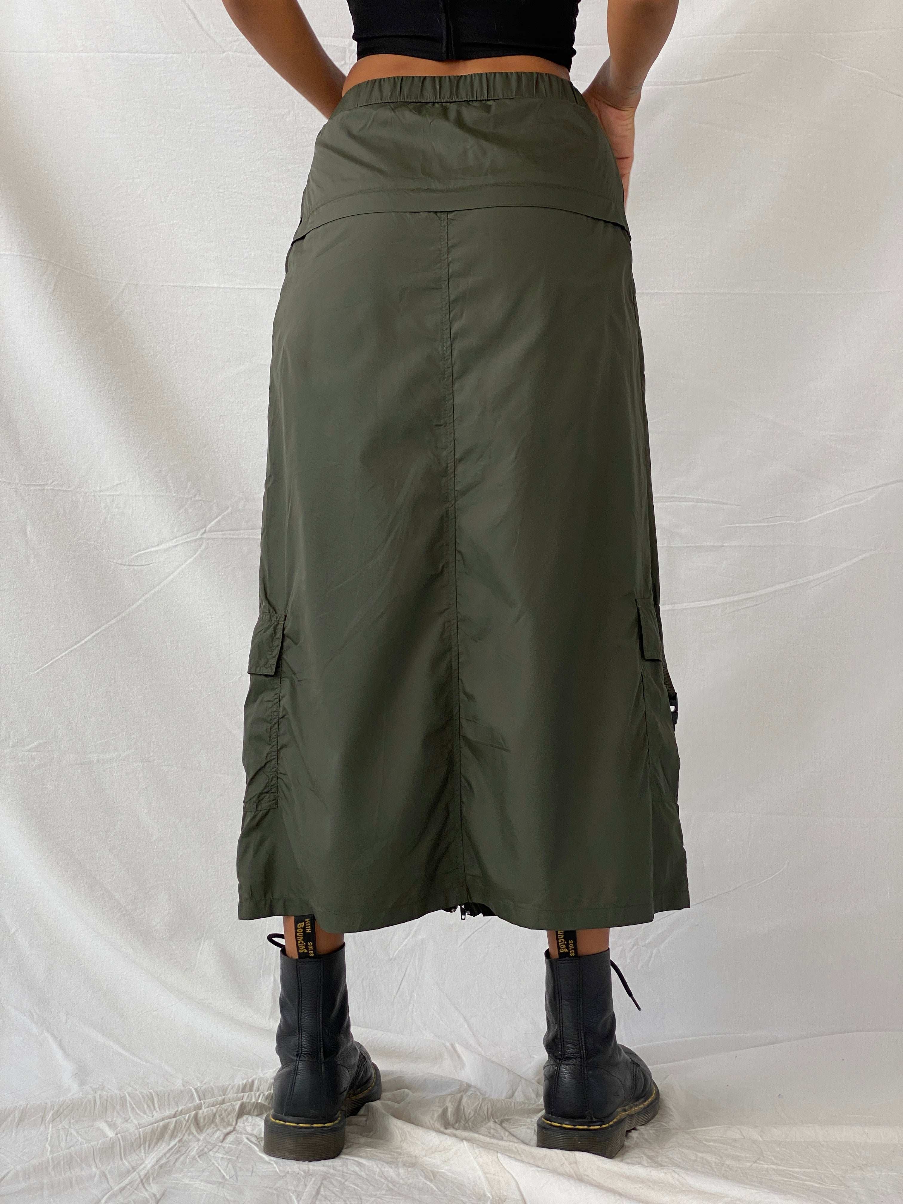 Y2K Espirit Cargo Utility Olive Green Maxi Skirt - XS