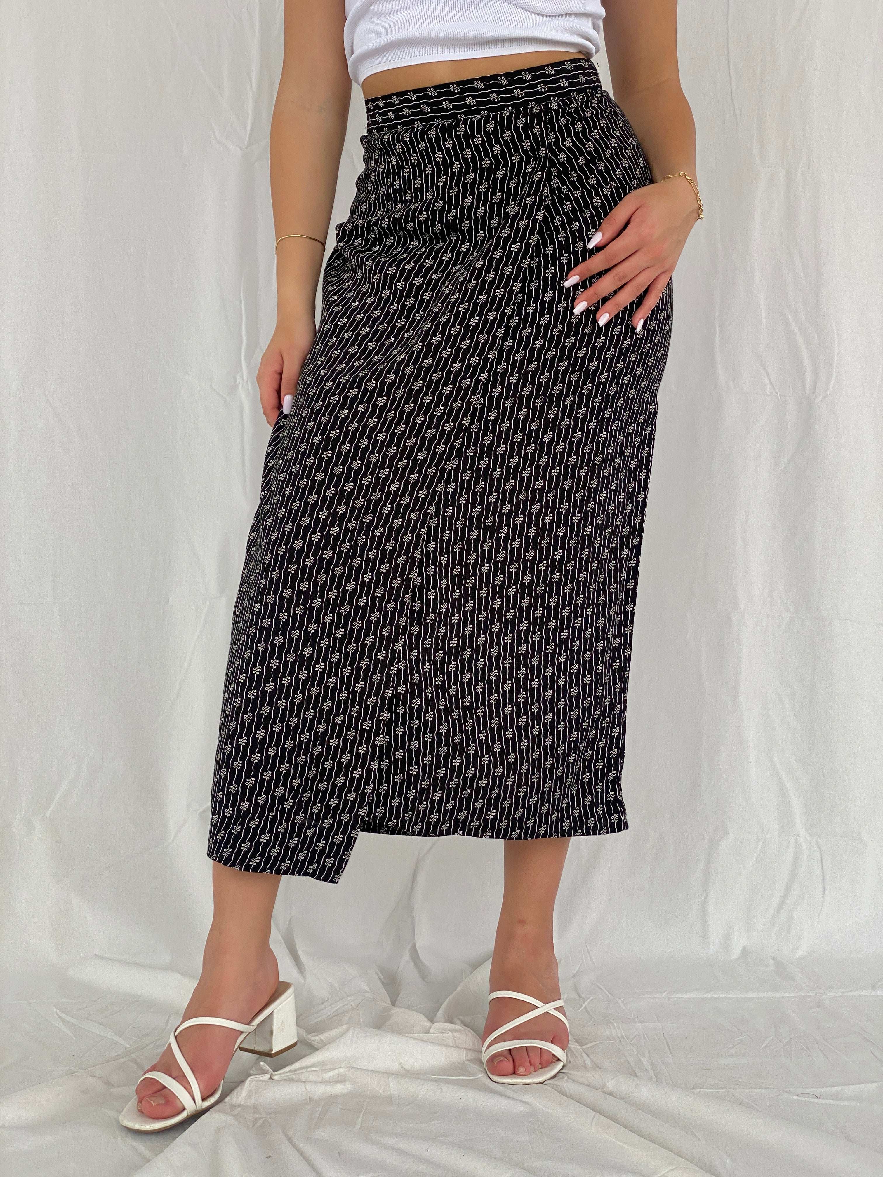 Vintage 90s Miss Etam Black Wrap Midi Skirt Size M