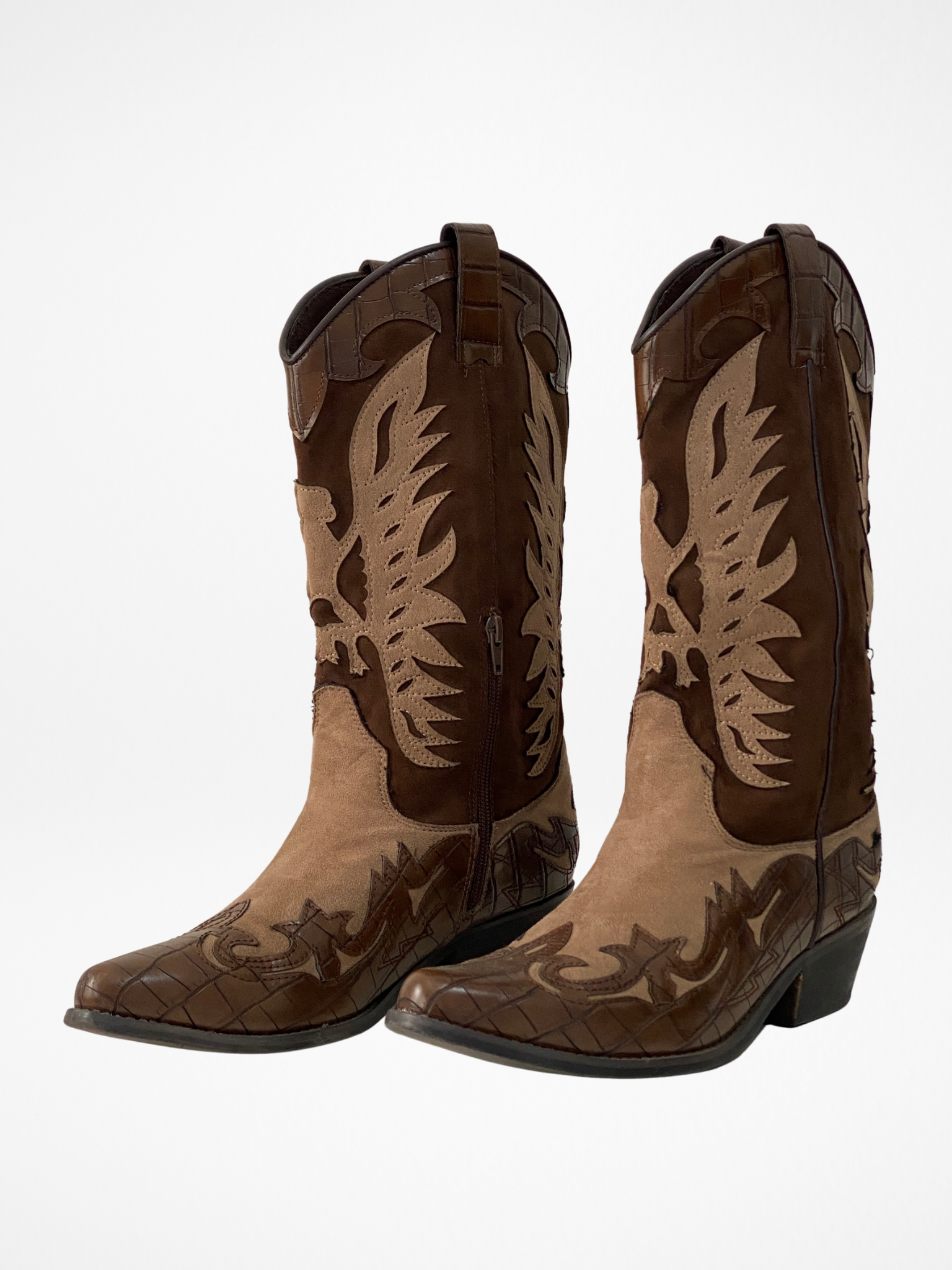 Corina Western Cowboy Boots Brown Croc Embossed & Suede Statement Festival Boots - EU 41