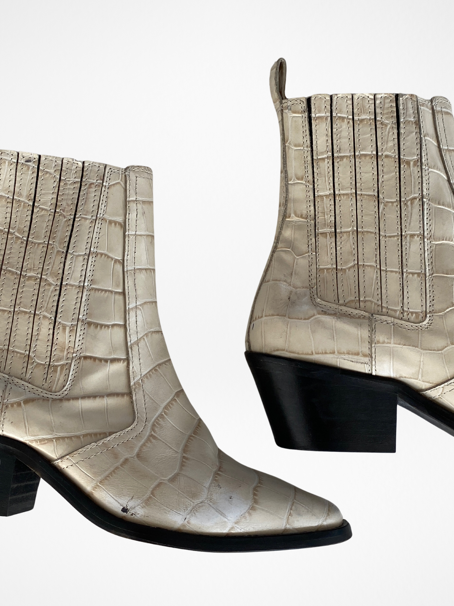 AllSaints Miriam Crocodile Effect Leather Western Heeled Ankle Boots