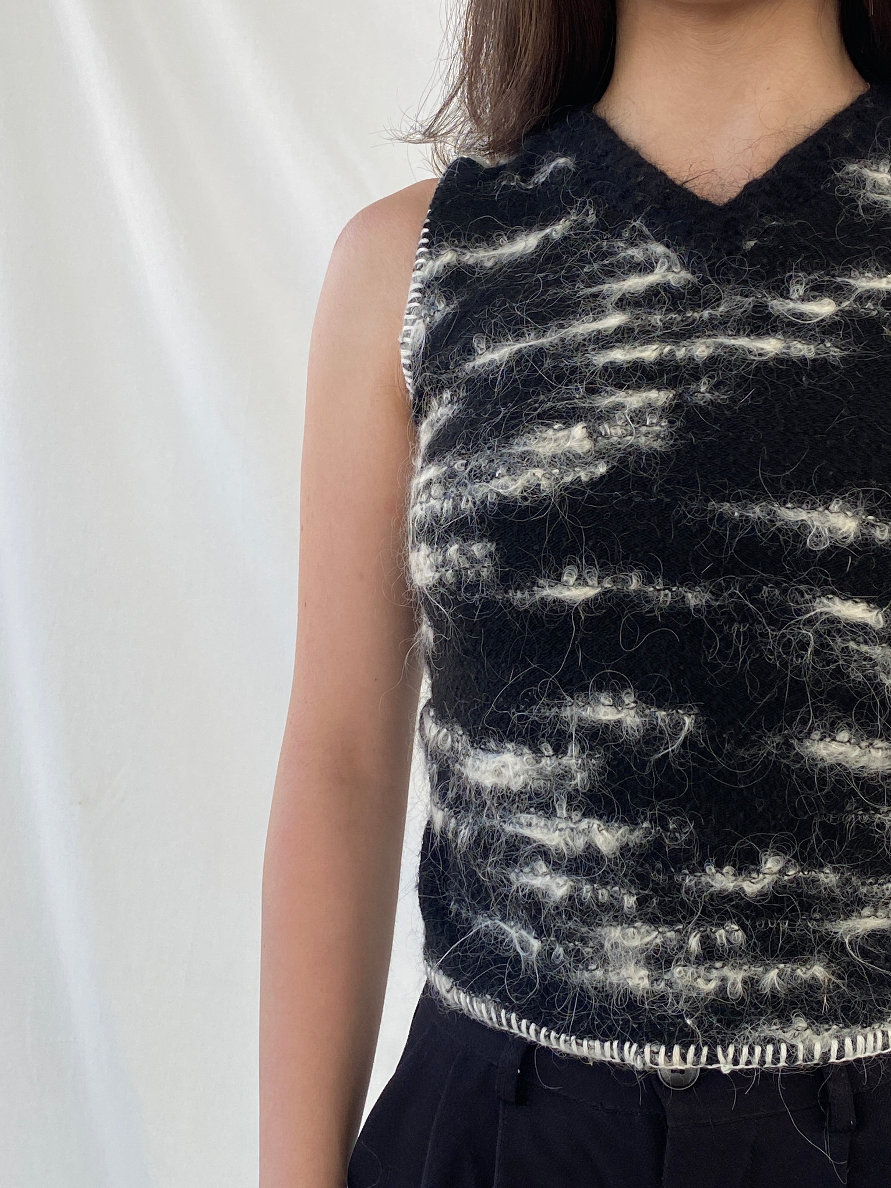 Vintage Paola Frani Black & White Wool Sleeveless Women’s Top - XS