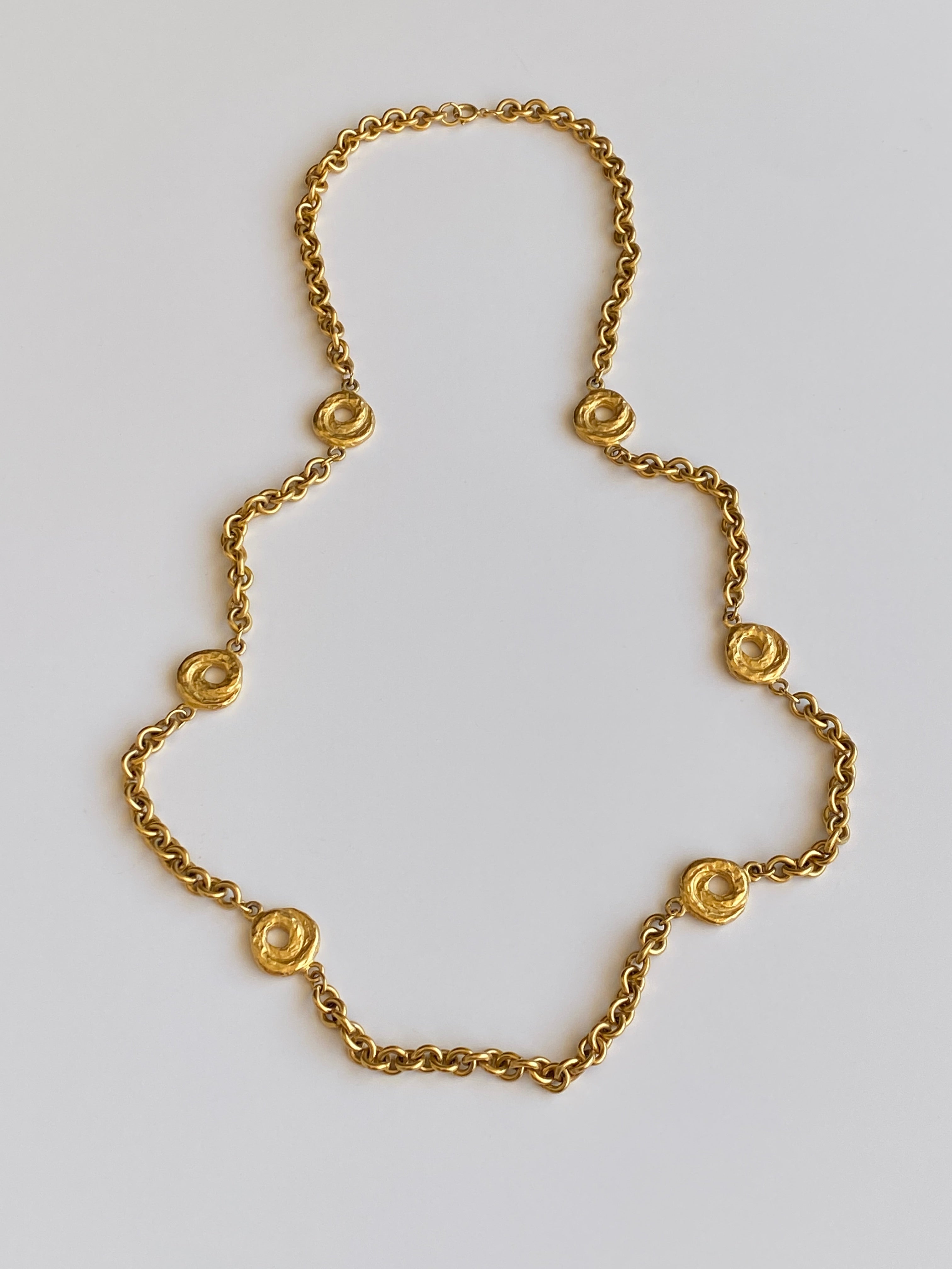 Vintage Gold-Tone Textured Link Long Necklace – Convertible Chain Belt